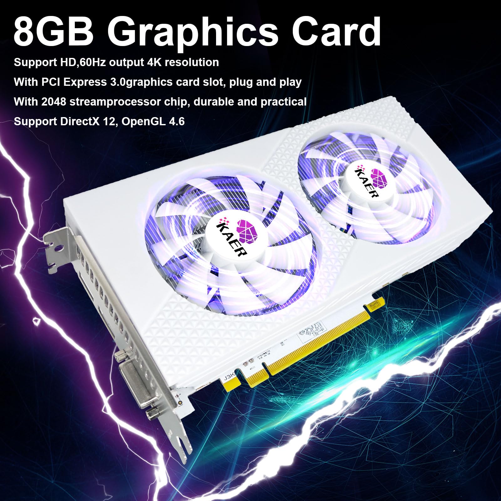KAER RX580 8GB GDDR5 256-bit Gaming Graphics Card with Dual Fans - 1284/7000MHz, PCIe 3.0, DVI/HDMI/DP - Perfect for PC Gaming, Video Editing & 4K Streaming