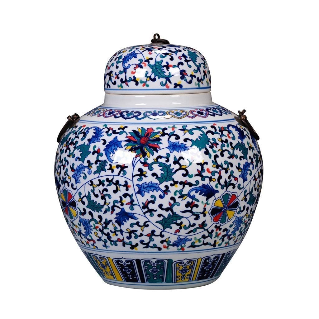 Blue and White Floral Porcelain Ceramic Covered Temple Ginger Jar Vase - Decorative Storage Container for Tea, Sugar & Spices | Handcrafted Jingdezhen Ceramic Jar (Large Size) | Perfect for Home Decor, Wedding Centerpieces & Luxury Gift Giving