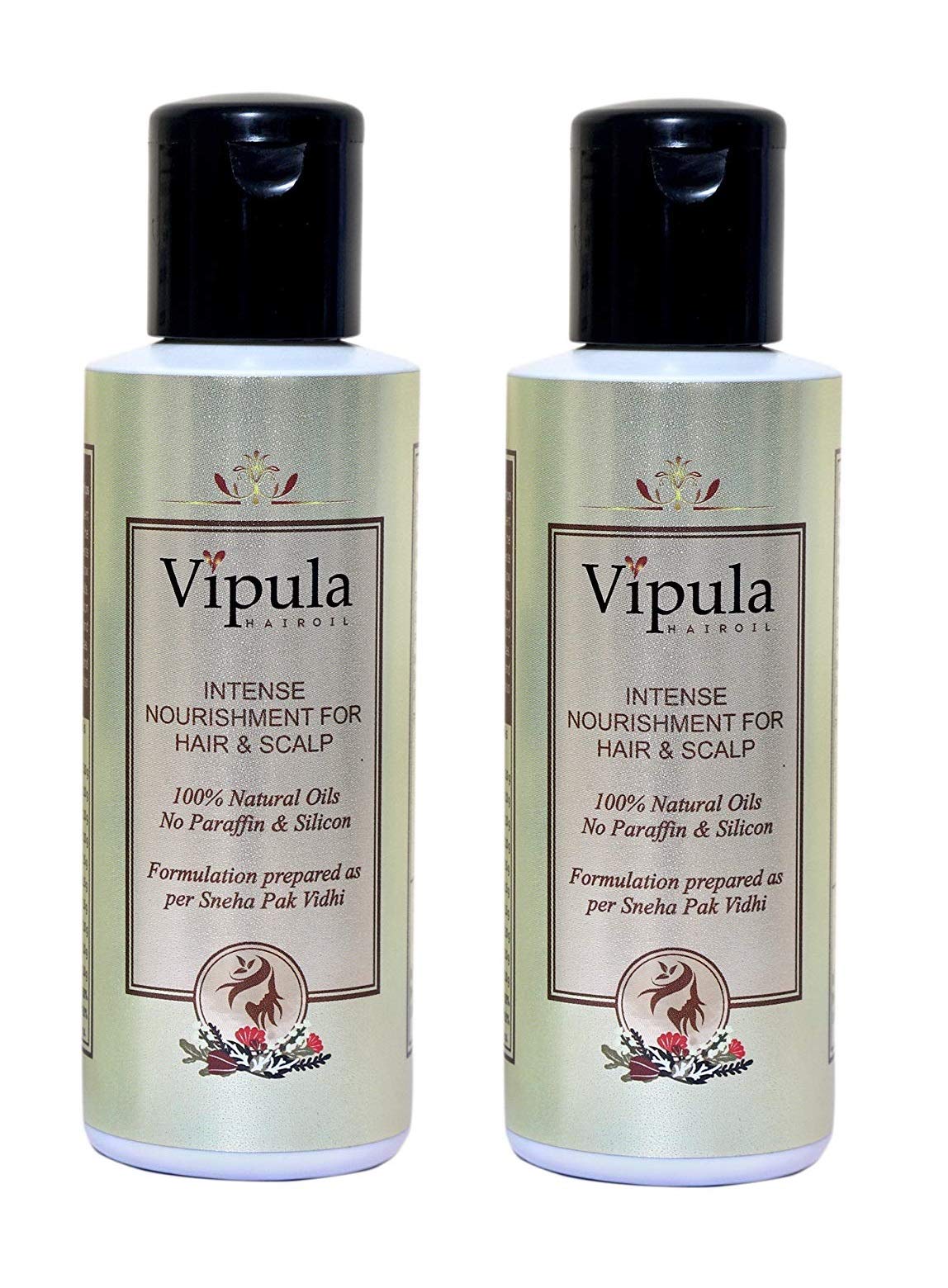 Vipula Ayurvedic Herbal Hair Oil for Stronger, Longer & Thicker Hair Growth - 100% Natural with Coconut, Amla & Bhringraj - Promotes 2X Faster Growth & Repairs Damaged Hair - 2x100ml Bottles - Perfect for Daily Hair Care, Scalp Massage & Split End Treatment