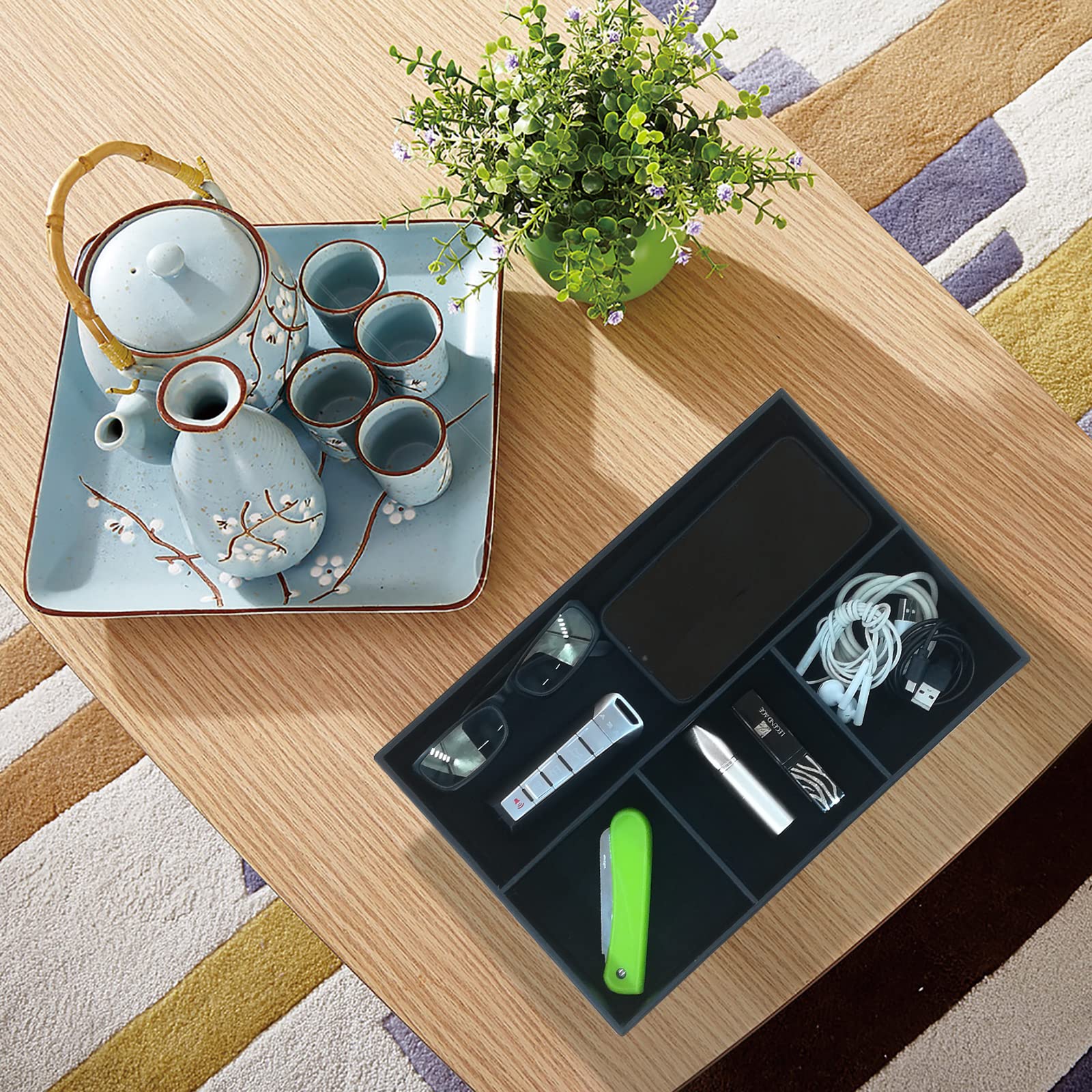 Premium PU Leather Desktop Storage Organizer - Nightstand & Dresser Organizer with Valet Tray | Decorative Drawer Trays for Jewelry, Watches & Office Supplies | Perfect for Bedroom, Bathroom & Workspace Organization
