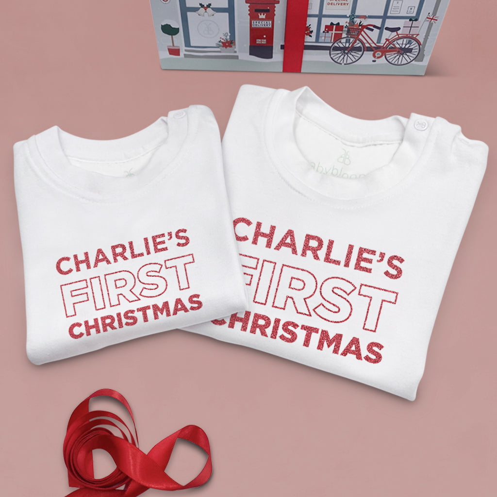 Personalized My First Christmas T-Shirt - Baby's First Holiday Outfit for Family Photos & Festive Celebrations