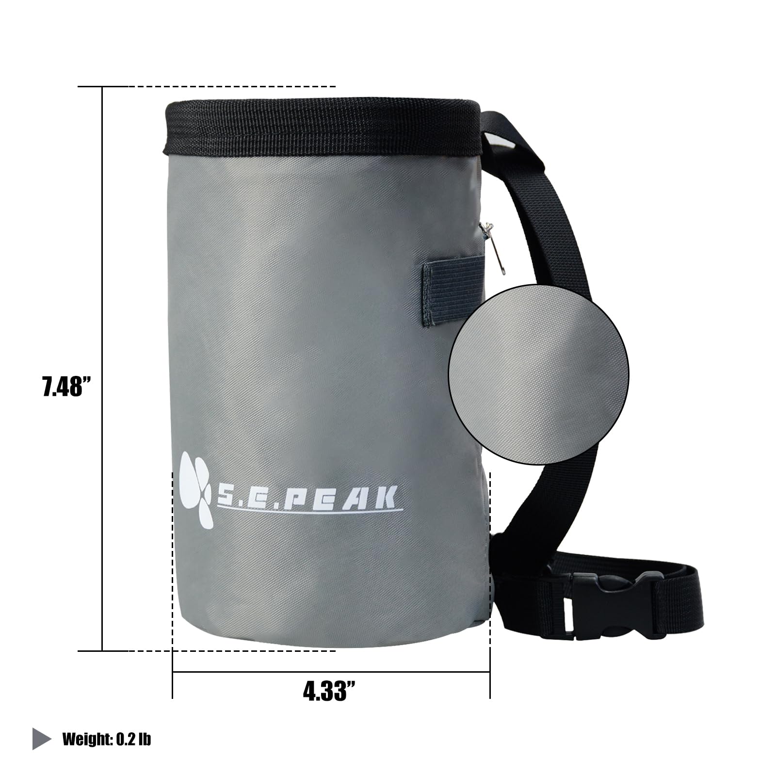 **Premium Rock Climbing Chalk Bag with Zippered Pocket & Drawstring Closure - Ideal for Climbing, Weightlifting, Gymnastics & Workouts (Gray)**    *Perfect for outdoor adventures, gym sessions, and intense training routines.*