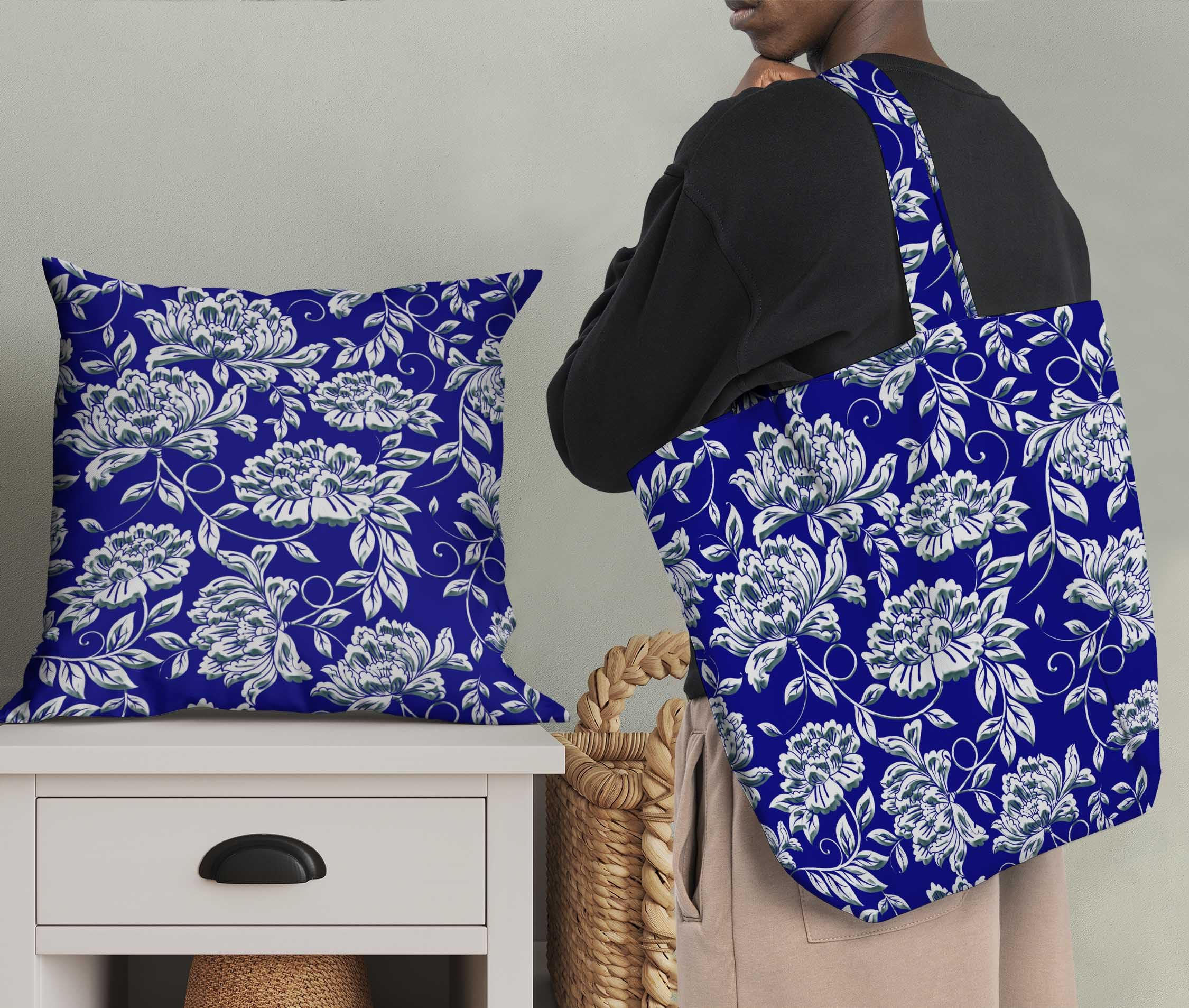 Soimoi Moss Georgette Blue Fabric by The Yard - 42 Inch Wide Printed Fabric with Artistic Leaf & Floral Design for Dresses, Curtains, DIY Crafts - Elegant and Trendy Home Decor & Fashion Material
