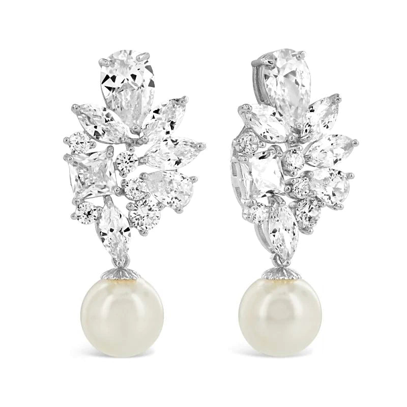 Elegant Crystal and Pearl Drop Earrings for Women - Gold, Rose Gold, Silver Bridal Jewelry - Perfect for Weddings, Parties & Special Occasions