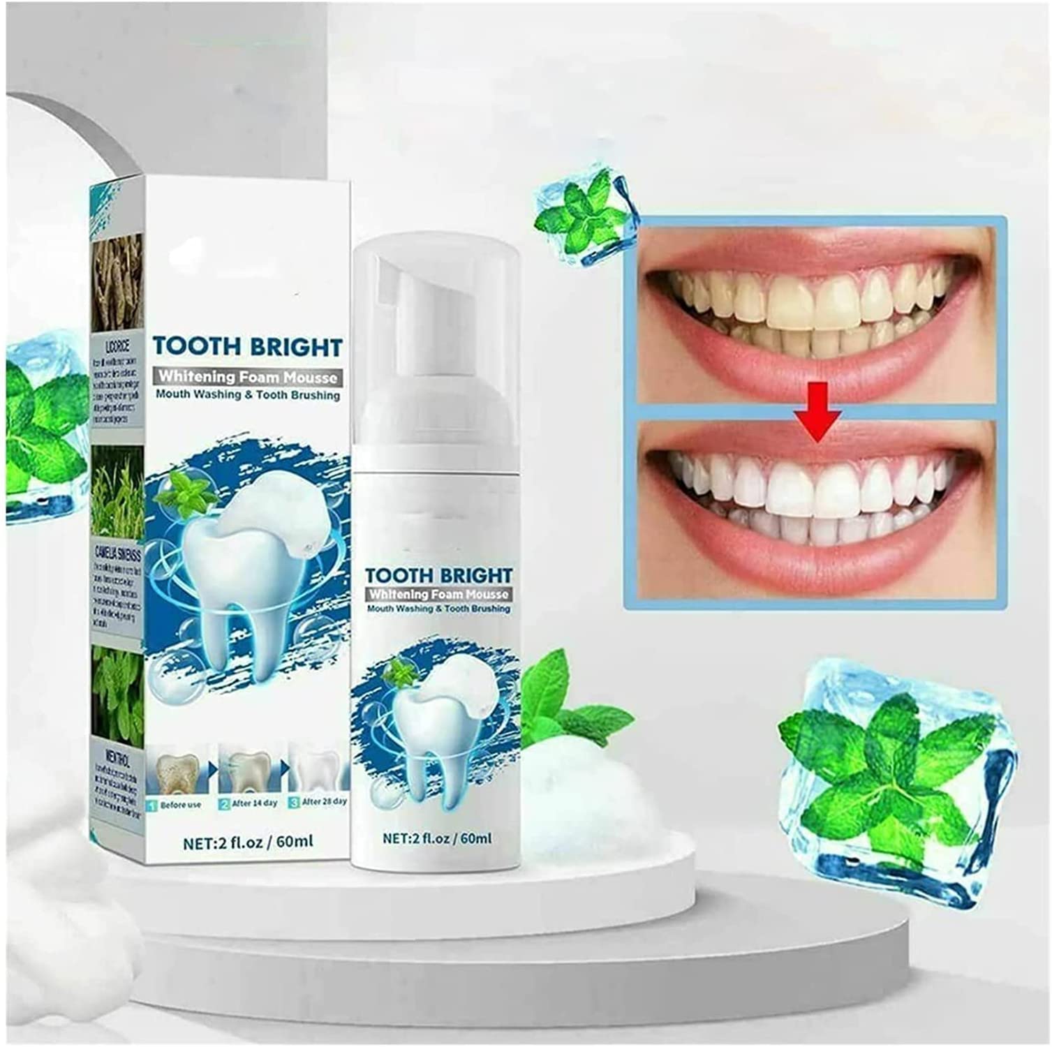 Teeth Whitening Mousse for Sensitive Teeth - Press Activated Foaming Toothpaste for Deep Cleaning & Stain Removal - Ultra Fine Mousse Foam for Gum Care & Fresh Breath - Perfect for Travel & Daily Oral Hygiene (1 Pack)