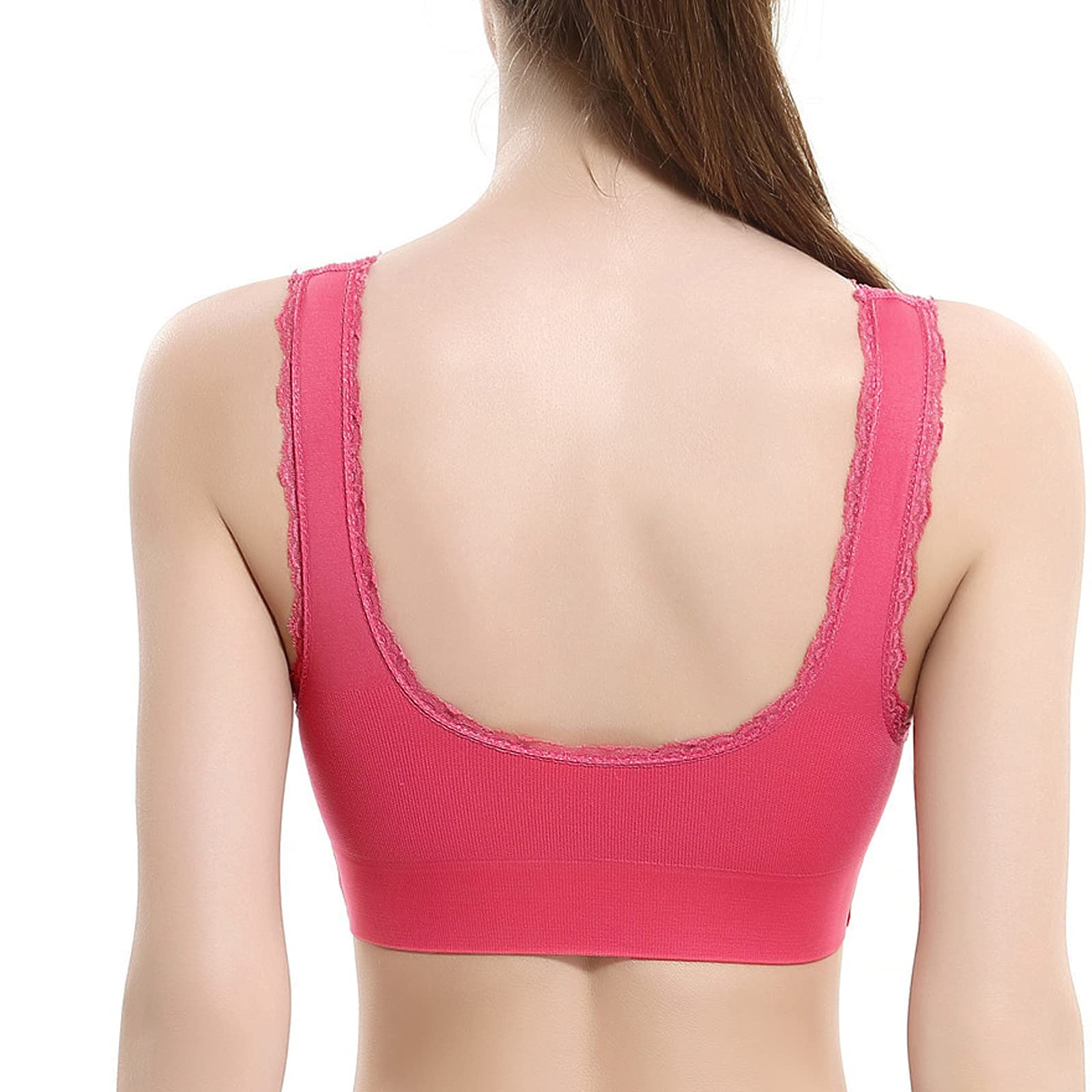 Women's Seamless Sports Bra with Front Cross Design, Adjustable Side Buckles & Removable Pads - Perfect for Yoga, Gym Workouts & Sleep - Watermelon Red