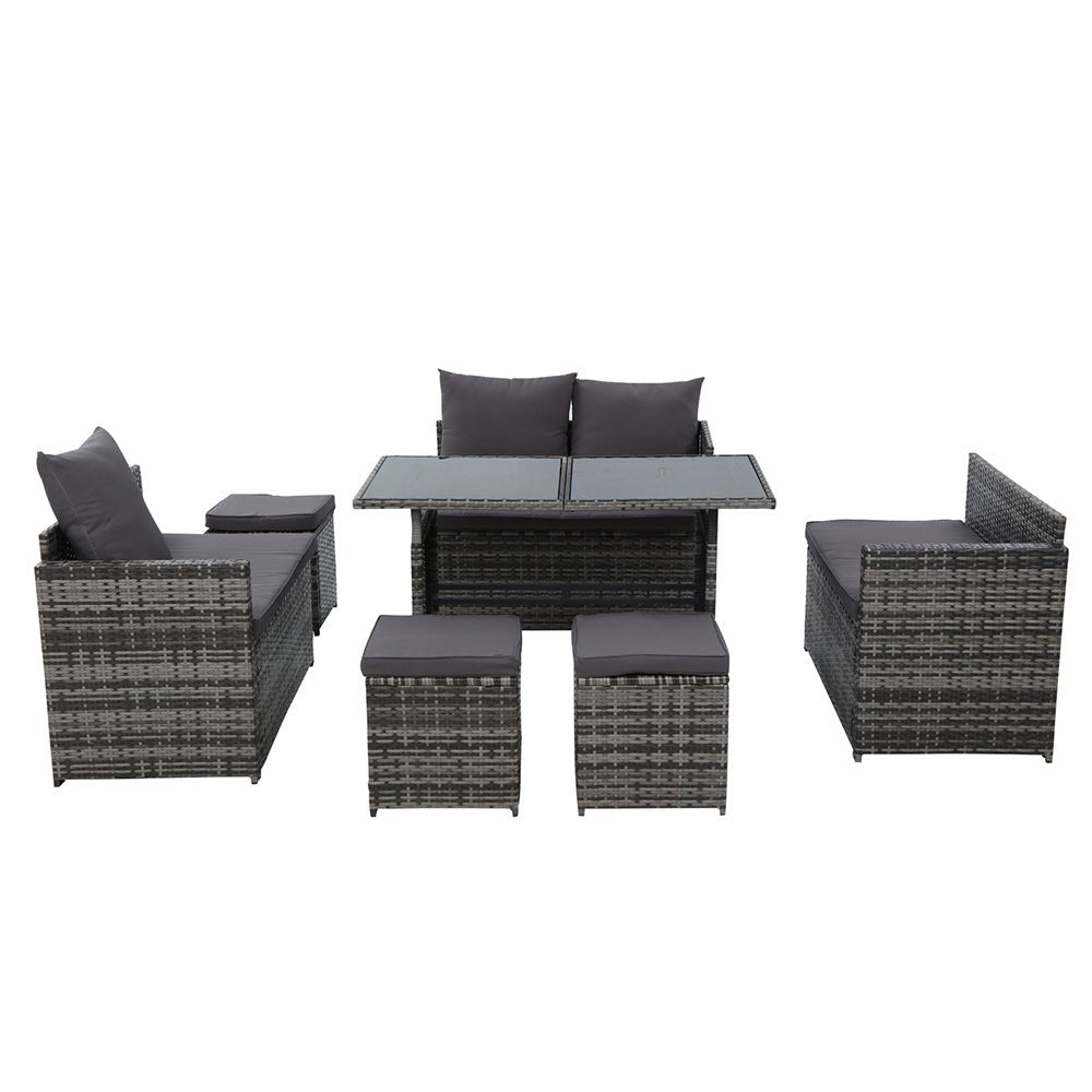 9-Seat Wicker Outdoor Patio Furniture Set with Storage Cover - Mixed Grey Color - Perfect for Backyard, Garden, Poolside & Terrace Relaxation