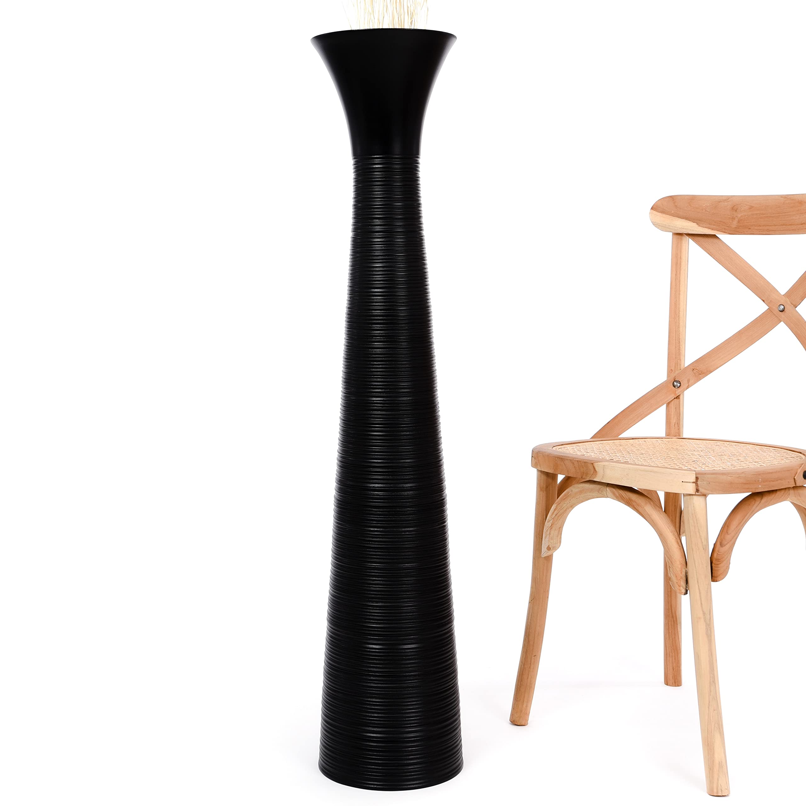 Leewadee 43 Inch Large Black Wooden Floor Vase - Farmhouse Home Decor for Flowers, Fake Plants & Pampas Grass - Perfect for Living Room, Entryway or Wedding Centerpiece Decorations