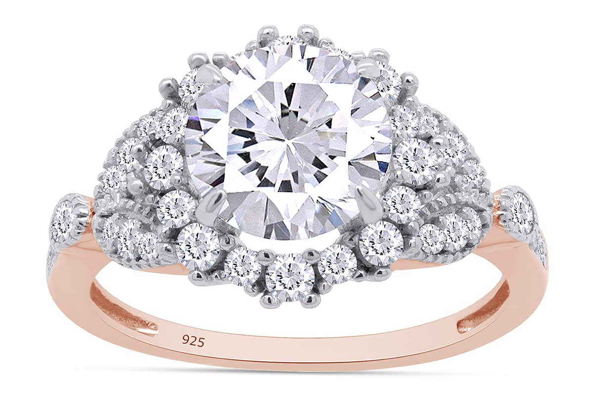 1.2ct Round Cut Lab Created Moissanite Engagement Ring with Leaf Design & Halo Accents in 14k Gold Over Sterling Silver - Perfect for Proposals, Anniversaries & Special Occasions