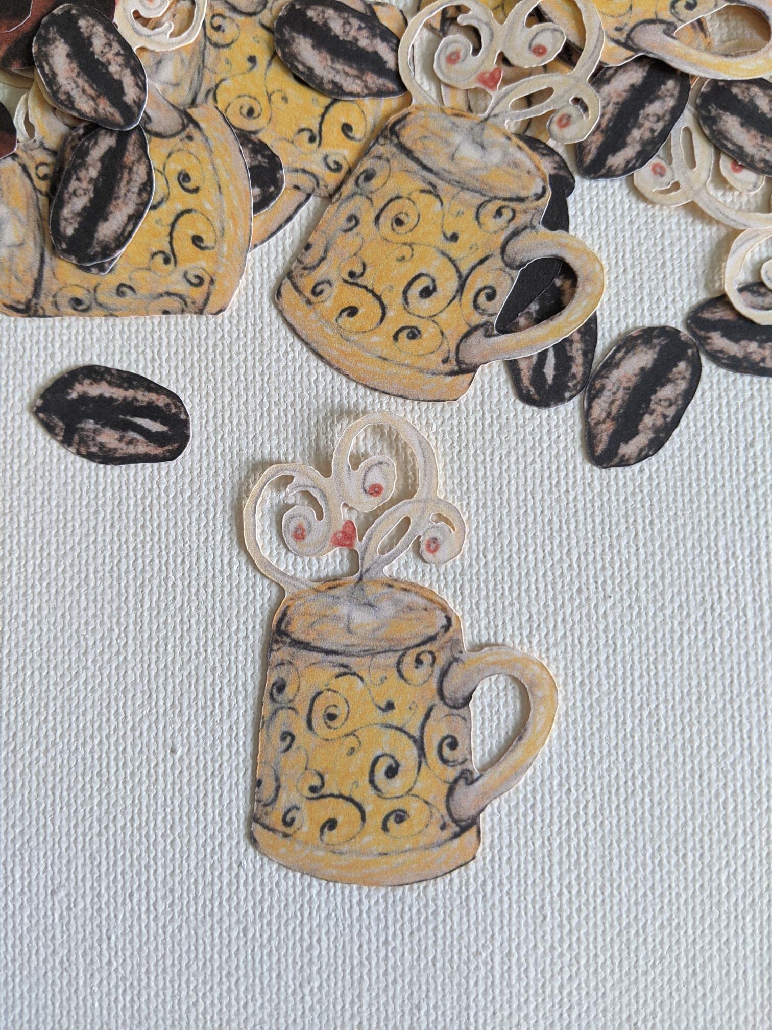 Premium Coffee Cups & Coffee Beans Confetti - DIY Coffee Cup Crafts & Coffee Table Decorations for Home, Parties & Events