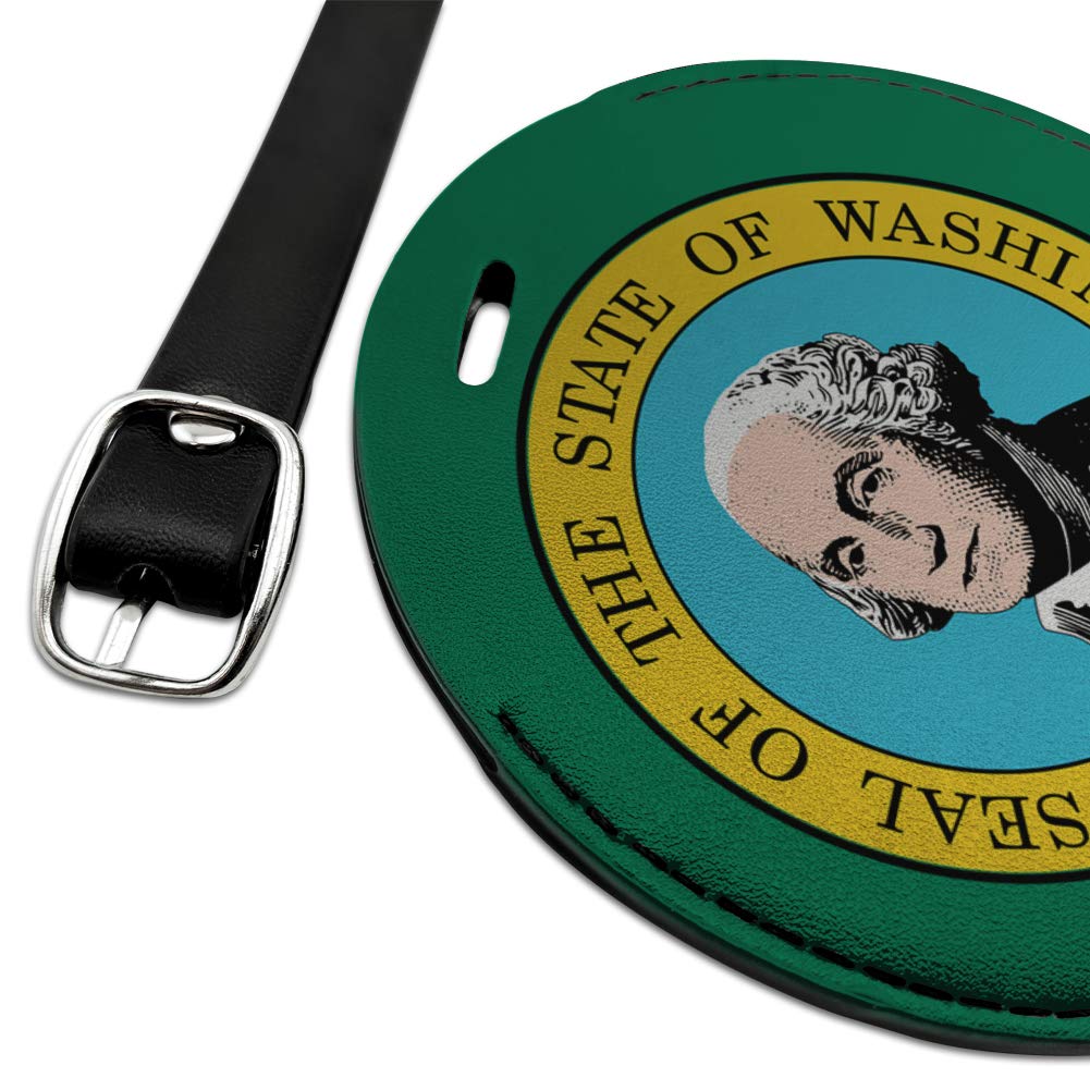 Washington State Flag Round Leather Luggage Tag - Personalized Suitcase ID Tag for Travel, Carry-On Bags & Backpacks | Durable & Stylish Travel Accessory