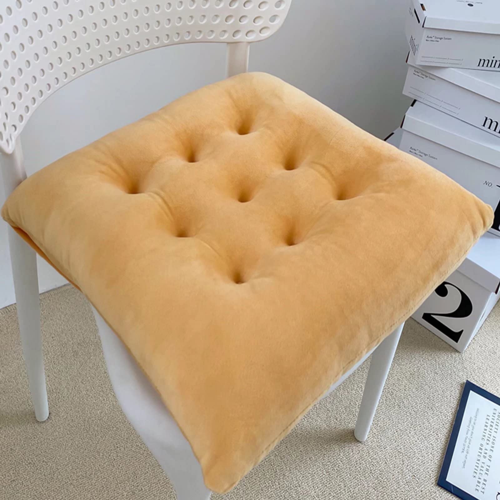 6-Pack Square Dining Chair Cushions 16x16 Inch - Soft Kitchen Chair Seat Pads for Indoor & Outdoor Use - Yellow Home Decor for Dining Room, Patio, and Backyard Comfort