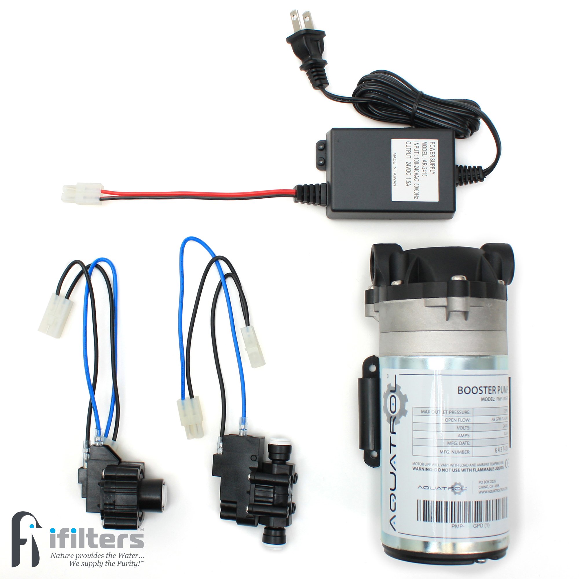 High-Pressure Booster Pump Kit for Reverse Osmosis RO DI Systems Up To 100 GPD - Complete Water Filtration Kit with All Components & 1/4
