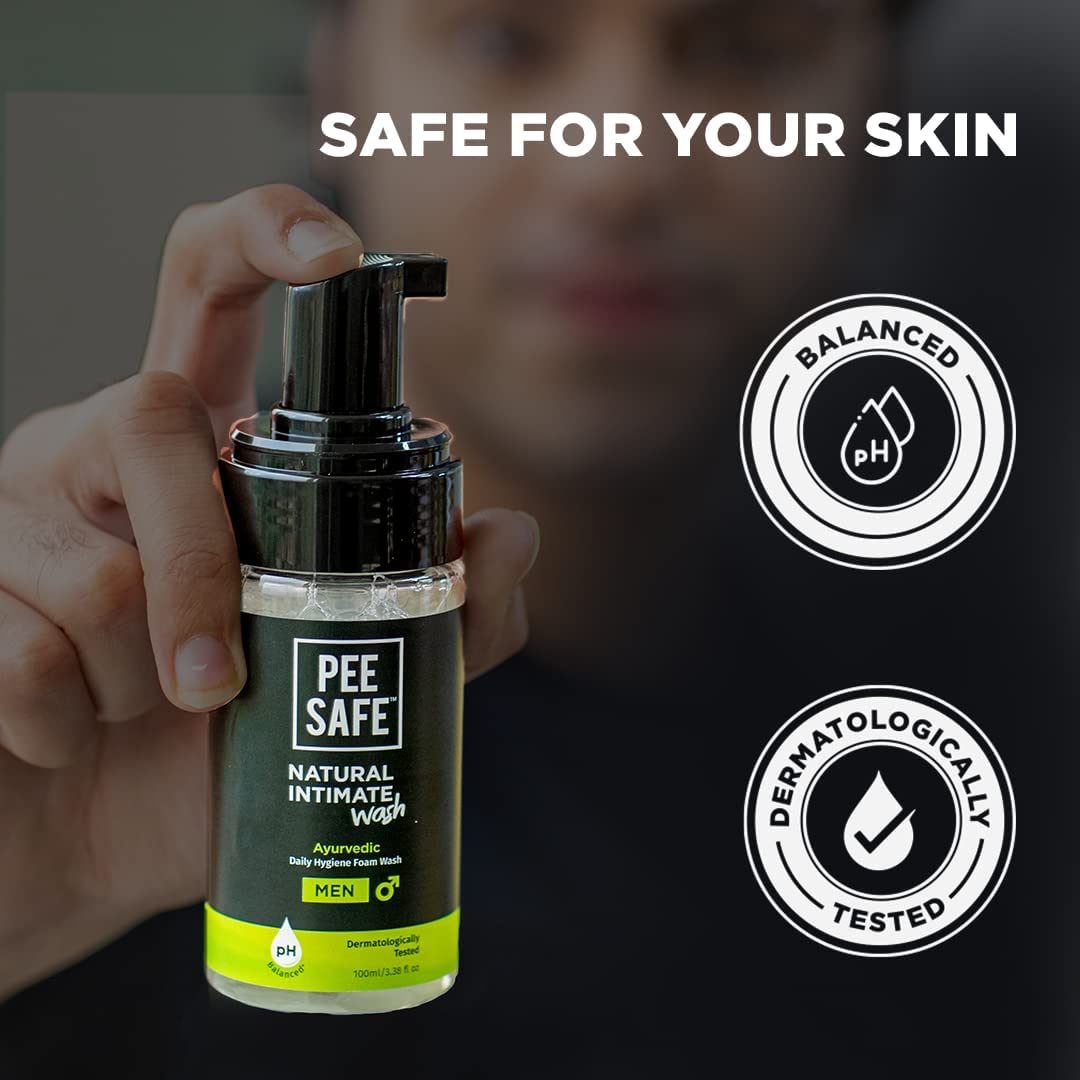 Pee Safe Natural Intimate Wash for Men with Tea Tree Oil - 100ml Ayurvedic Genital & Ball Wash for Men | Gentle Cleansing for Daily Hygiene & Comfort