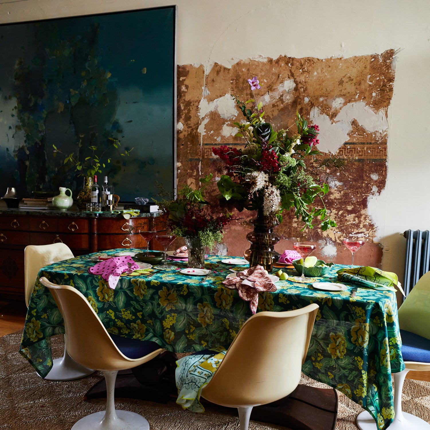 Margot Tablecloth - Waterproof & Stain-Resistant Forest Green Table Cover for Indoor/Outdoor Dining, Picnics, and Parties - 60x84 Inches