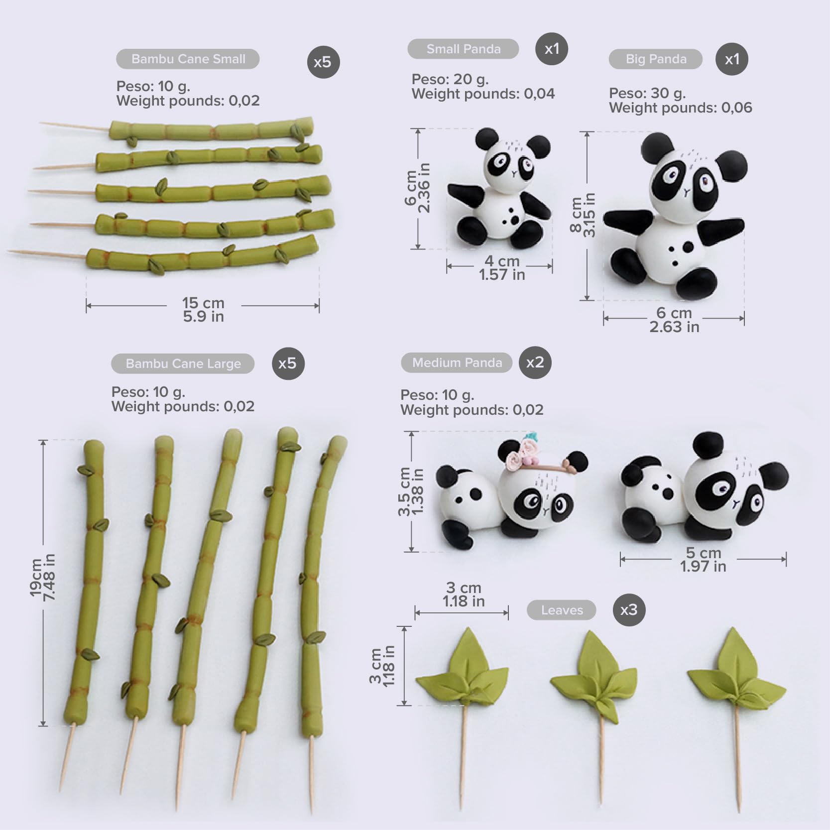 Fun Market Handmade Clay Panda Cake Topper Set - 17-Piece Bamboo & Panda Figurines for Birthday, Baby Shower, Wedding Cakes - Adorable Panda Decorations for Special Events & Party Desserts