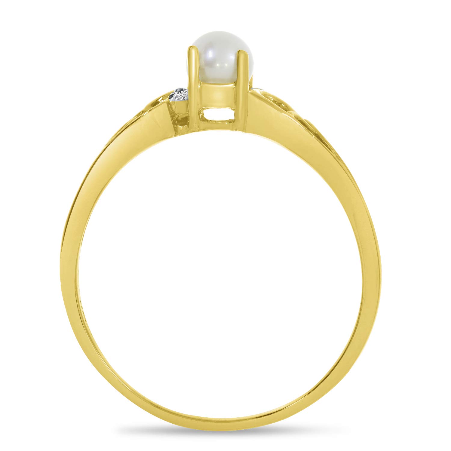 14K Yellow Gold Freshwater Cultured Pearl and Diamond Ring for Women - Elegant Bridal, Anniversary, or Gift Jewelry - Perfect for Weddings, Parties, and Special Occasions