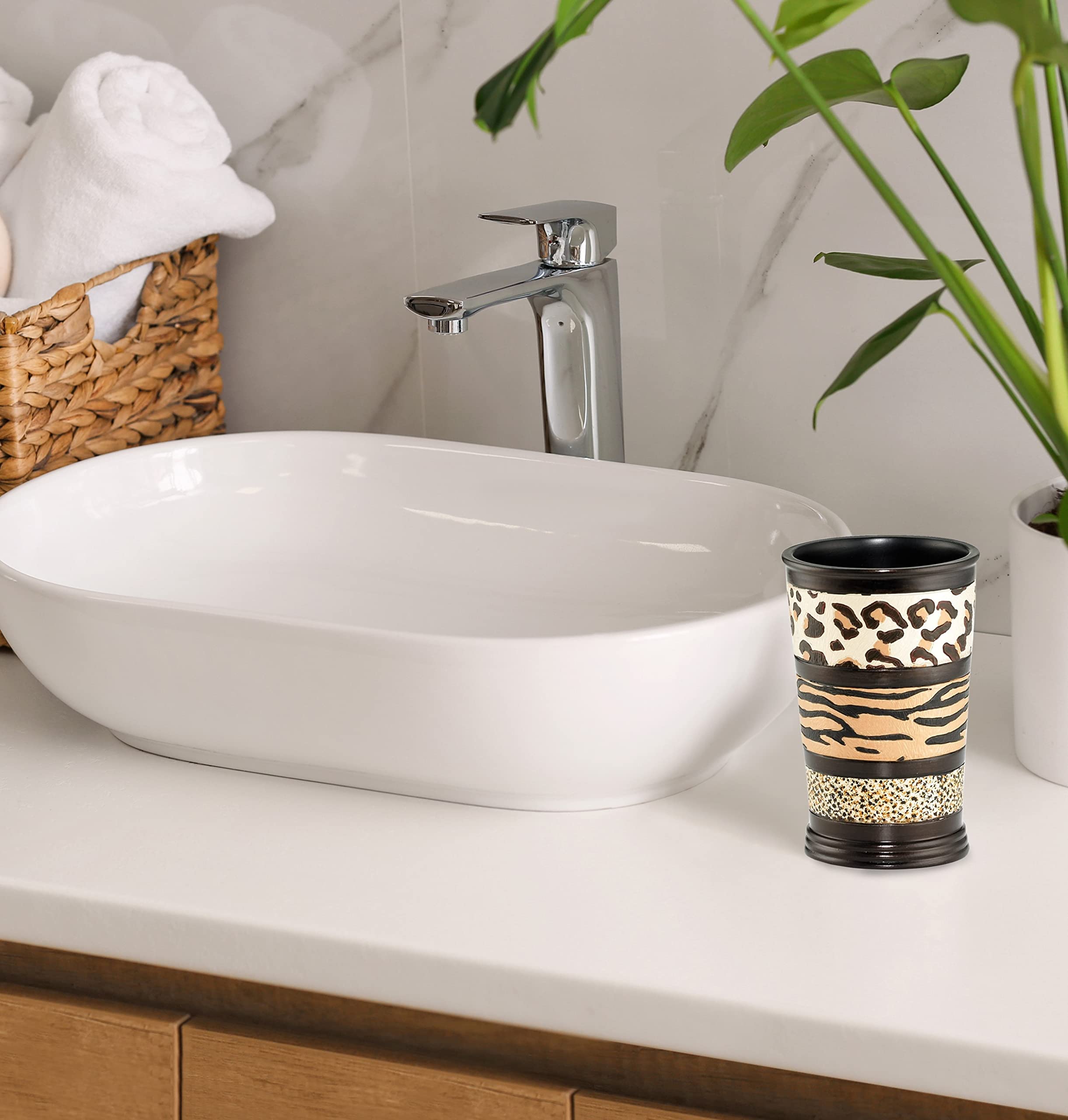 Jezella Collection Animal Print Bath Tumbler - Stylish & Durable Drinking Cup for Home, Office, and Travel Use