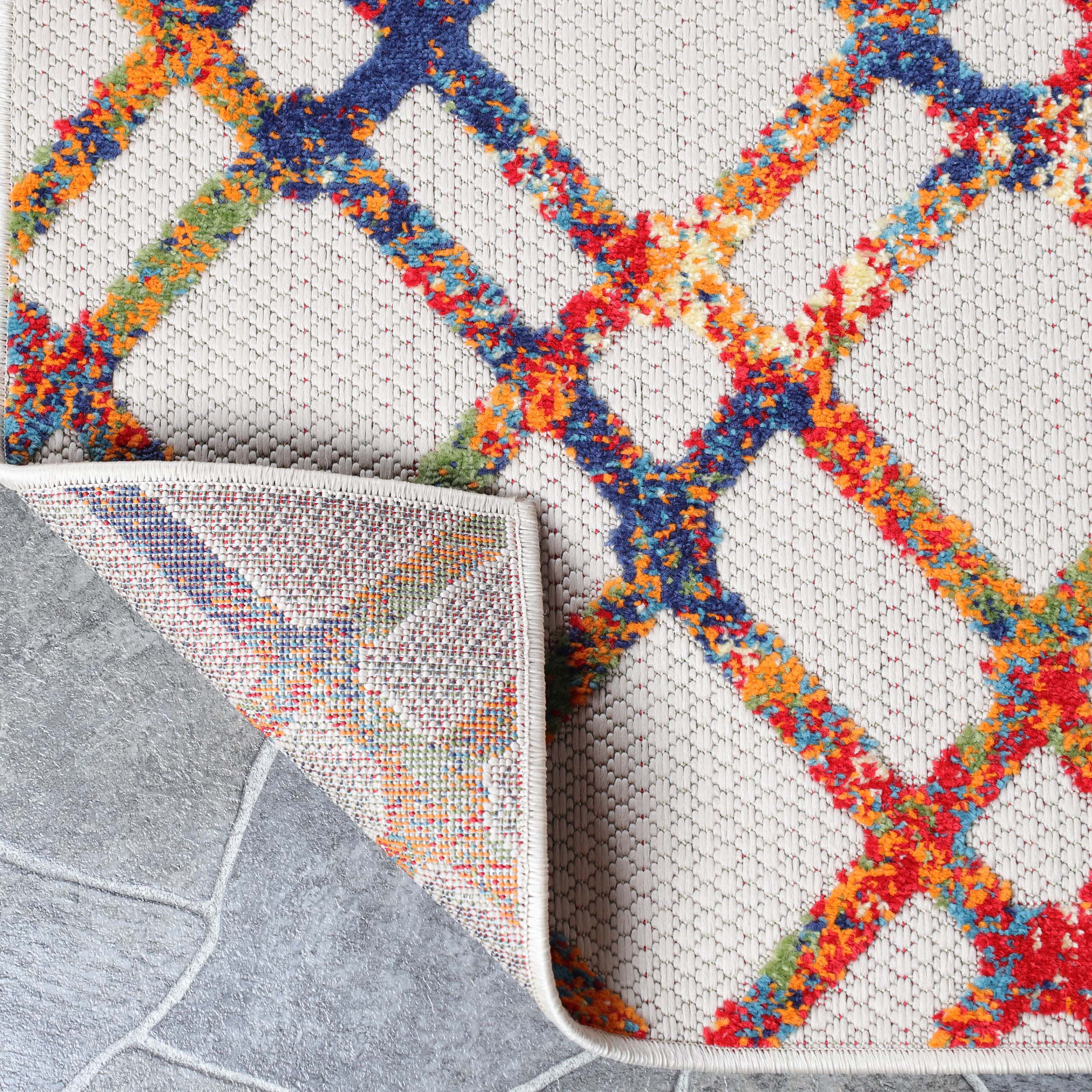 Paxson Geometric Diamond Lattice Indoor Outdoor Area Rug - Non-Slip Modern Floor Mat for Living Room, Bedroom, Patio & Deck Decor