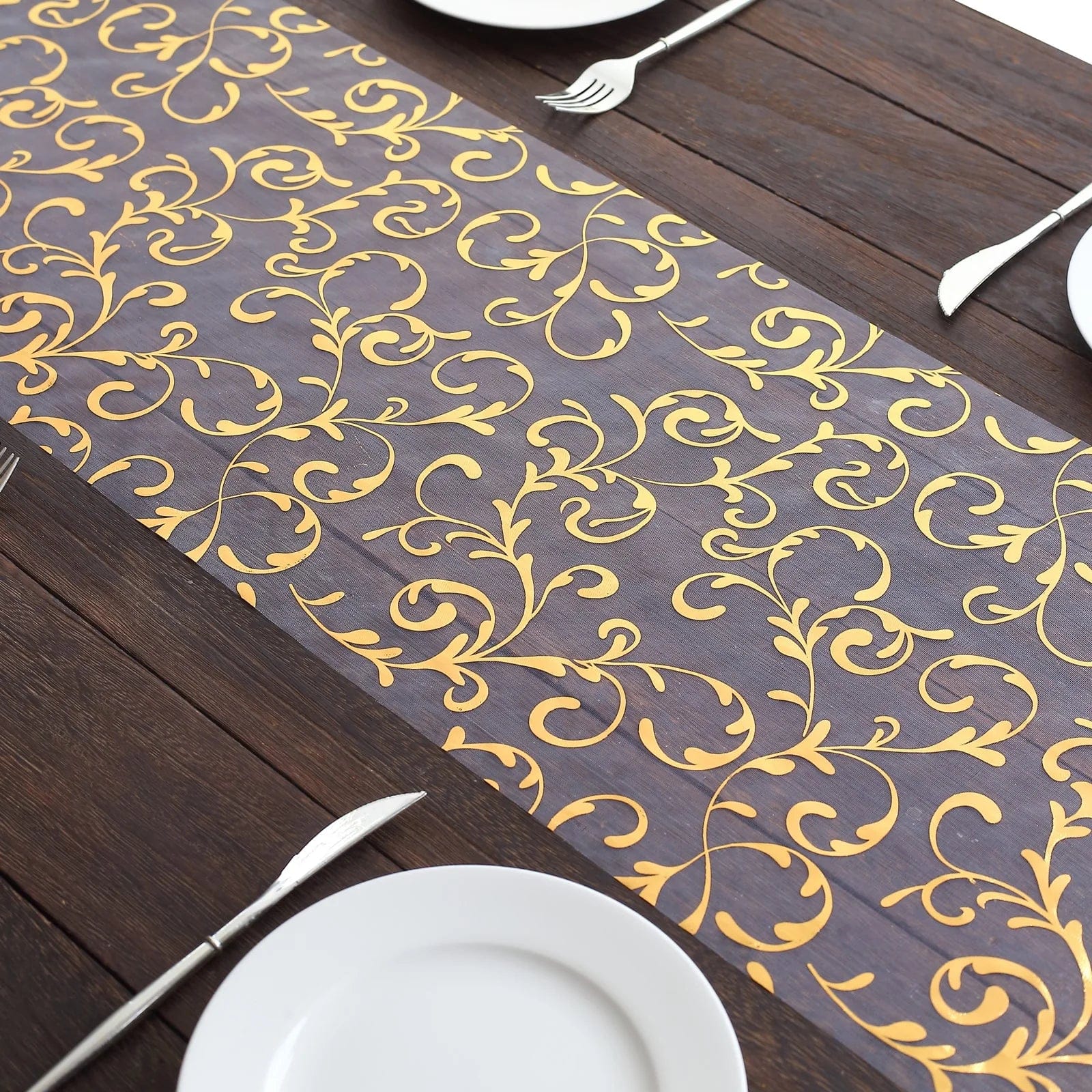 12-Pack 108-Inch Sheer Organza Table Runners with Embossed Floral Pattern - Elegant Wedding, Party & Banquet Decorations for Dining Tables