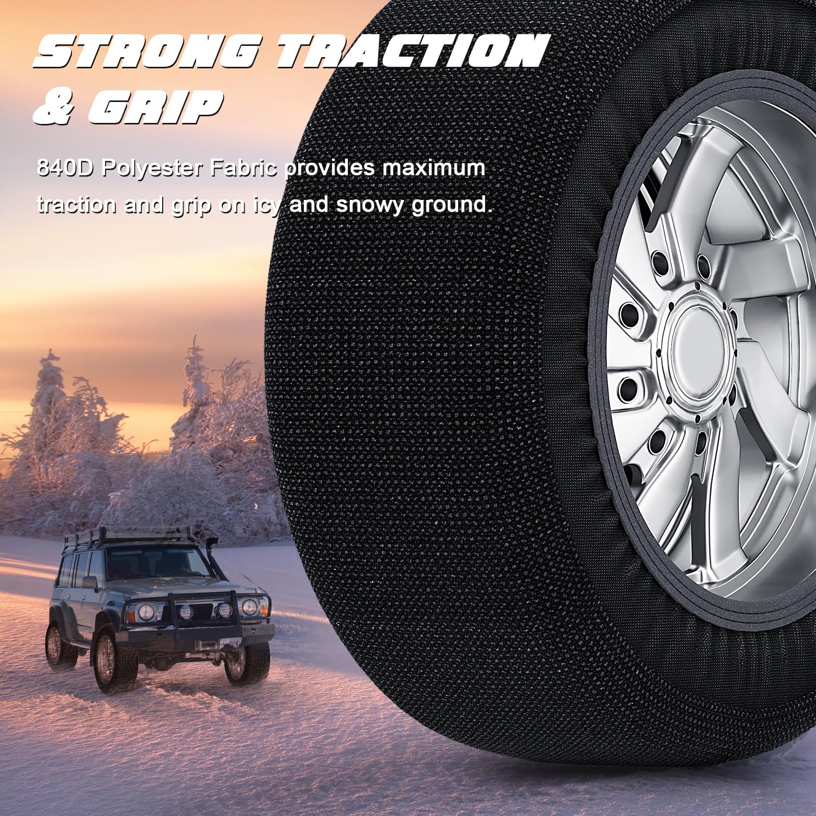 Snow Socks for Tires - Heavy Duty Winter Traction Solution for Cars, SUVs & Minivans | Durable Fabric Alternative to Snow Chains | XL Size for Enhanced Safety on Icy Roads | Perfect for Mountain Driving & Winter Commutes