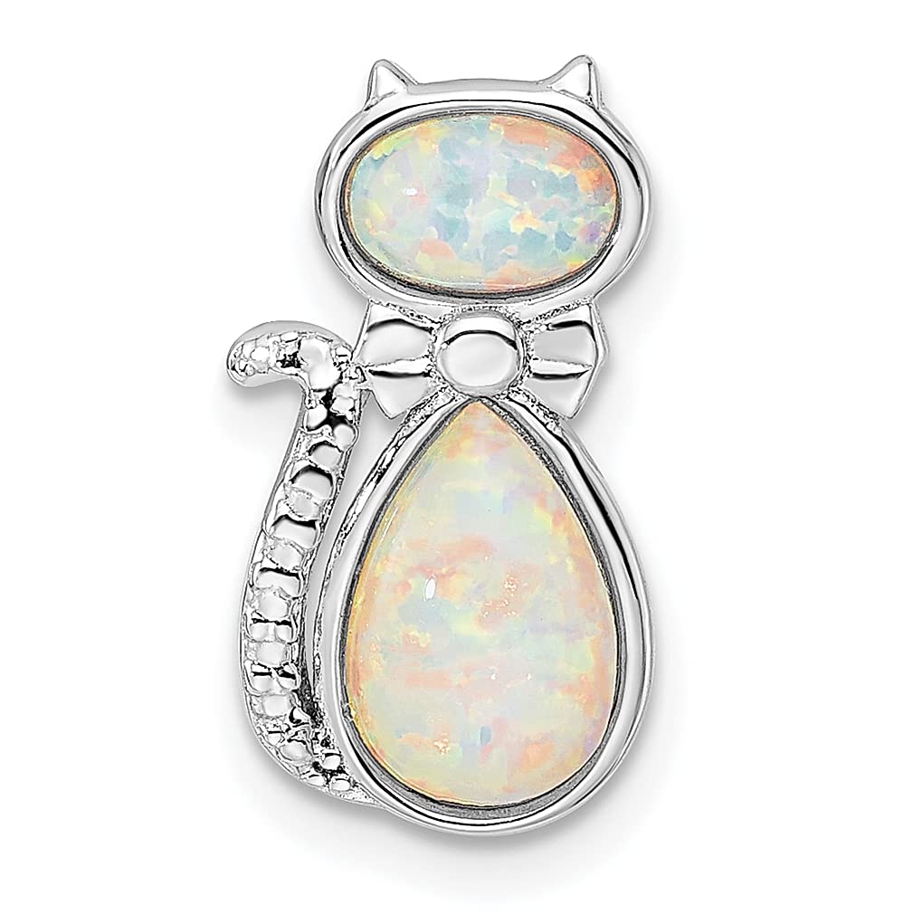 925 Sterling Silver White Created Opal Cat Necklace - Dainty Slide Pendant Charm for Women - Perfect Gift for Her - Elegant Animal Jewelry for Everyday Wear & Special Occasions