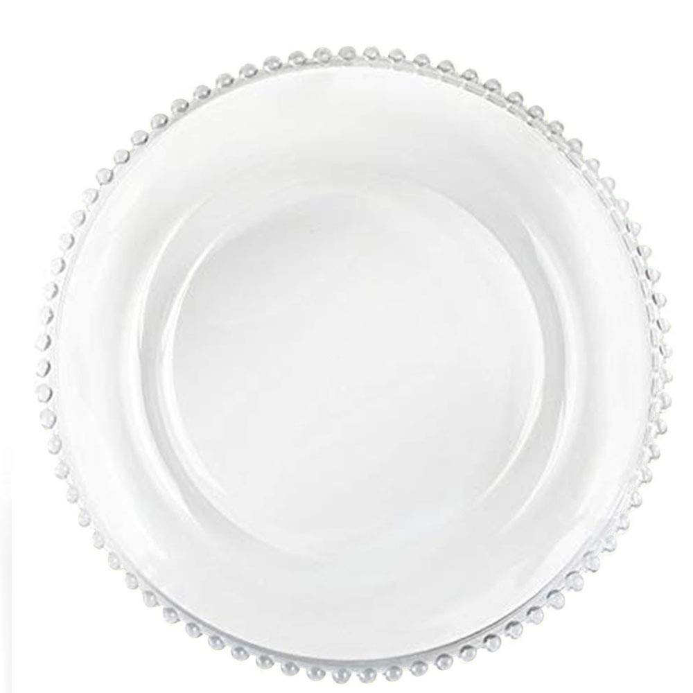 Tiger Chef 24-Pack Clear Glass Beaded Charger Plates - Elegant Round Dinner Plate Chargers for Weddings, Parties & Formal Dining - Durable Placemats for Table Decor & Special Occasions