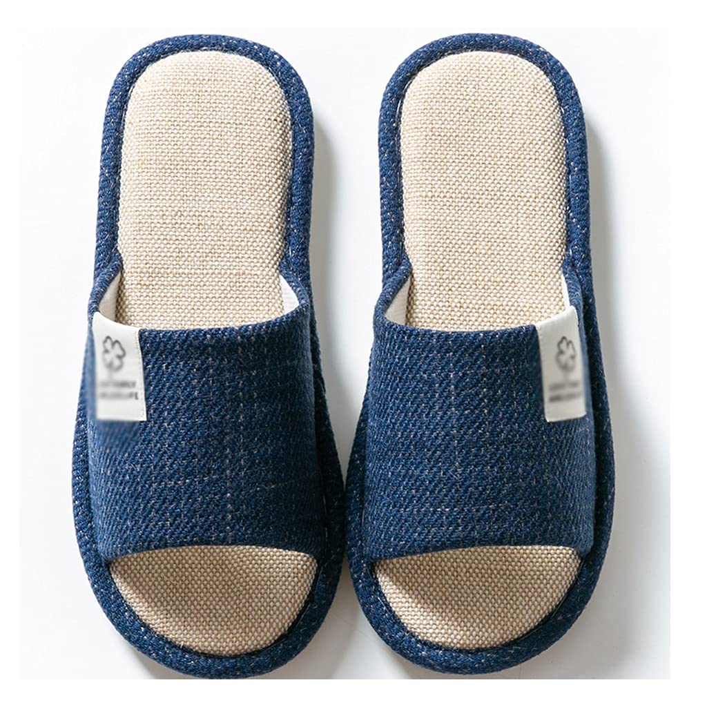 Comfortable Unisex Linen Slippers for Women & Men - Breathable Cotton Flax Indoor/Outdoor Open-Toe Sandals - Home Lounge, Spa, Backyard, Beach (Blue, Size EUR40-41)
