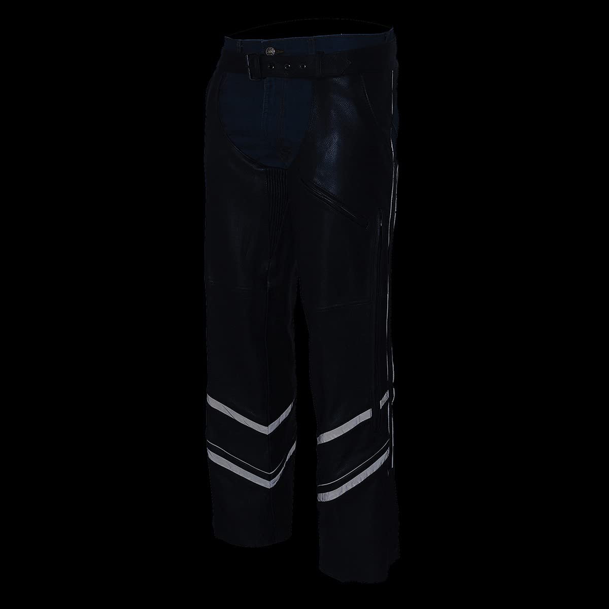 Milwaukee Leather ML1144 Men's Black Premium Leather Motorcycle Chaps with Ventilation & Reflective Piping - Durable Riding Gear for Harley, Cruiser & Adventure Bikes