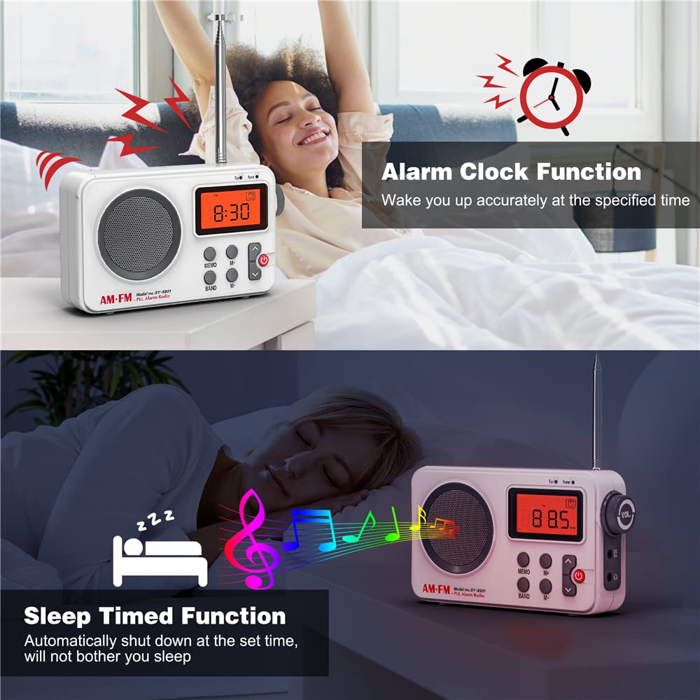 Portable AM/FM Transistor Radio with Excellent Reception & High Sound Quality - Digital Display, Alarm Clock, Manual Tuning & Headphone Jack - Perfect for Home, Office, Travel & Emergency Use