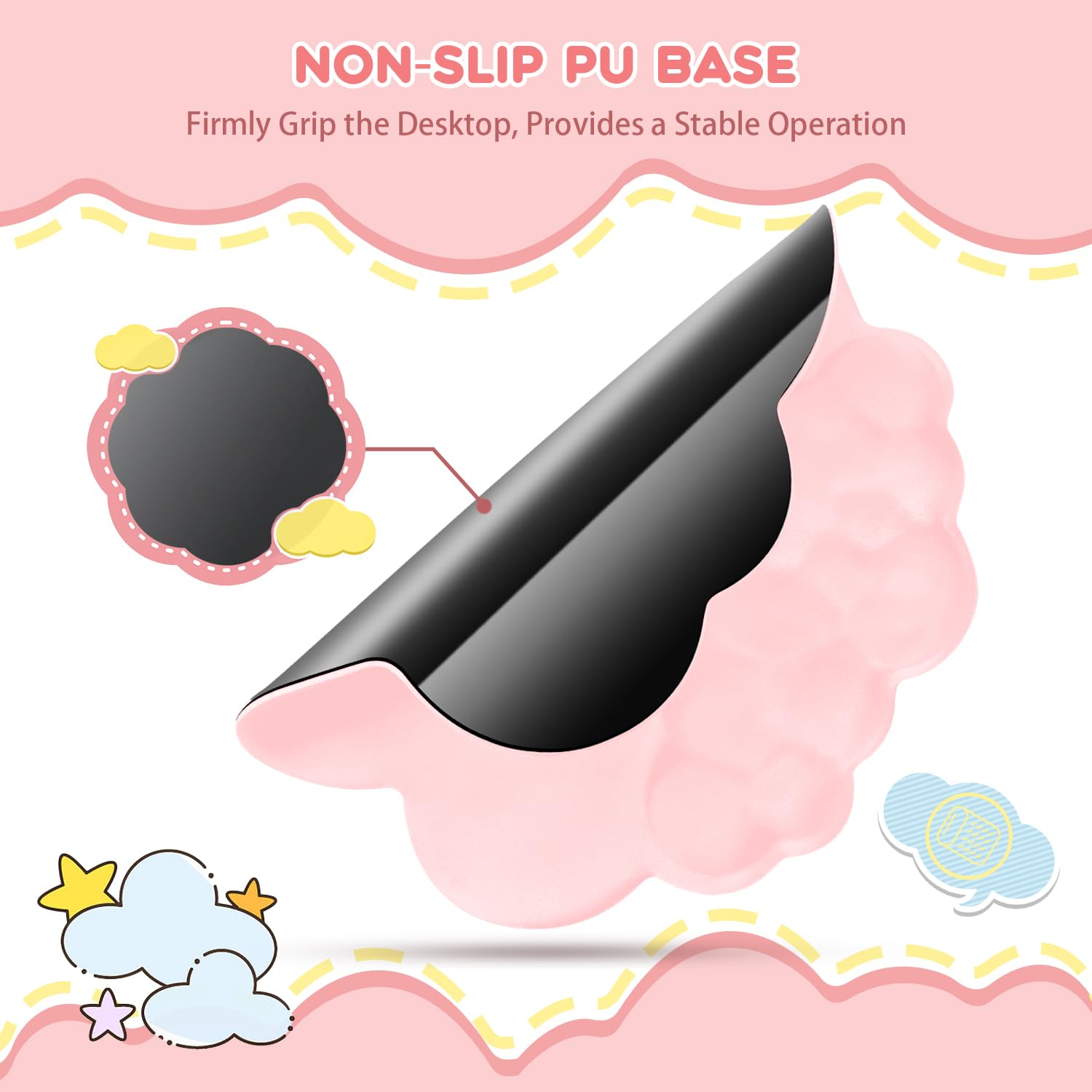 Ergonomic Cloud-Shaped Gaming Mouse Wrist Rest with Non-Slip Base - Pain Relief Wrist Support for PC, Computer, Office & Travel - Portable, Comfortable & Easy to Clean (Pink) - Perfect for Long Gaming Sessions, Office Work & Home Use