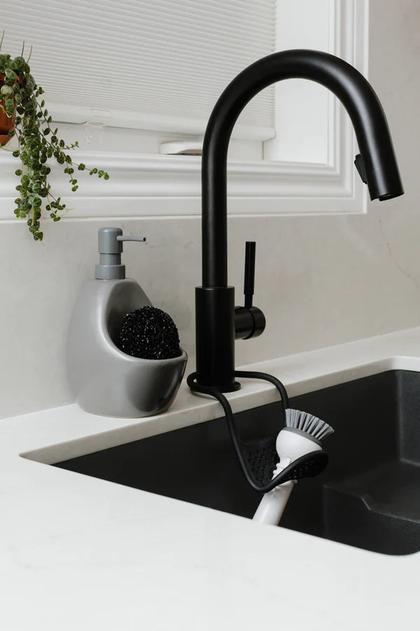 JOEY Soap Pump and Scrubby - Hands-Free Foaming Soap Dispenser with Exfoliating Scrubber for Kitchen, Bathroom, and Sink - Perfect for Dishwashing, Hand Washing, and Deep Cleaning