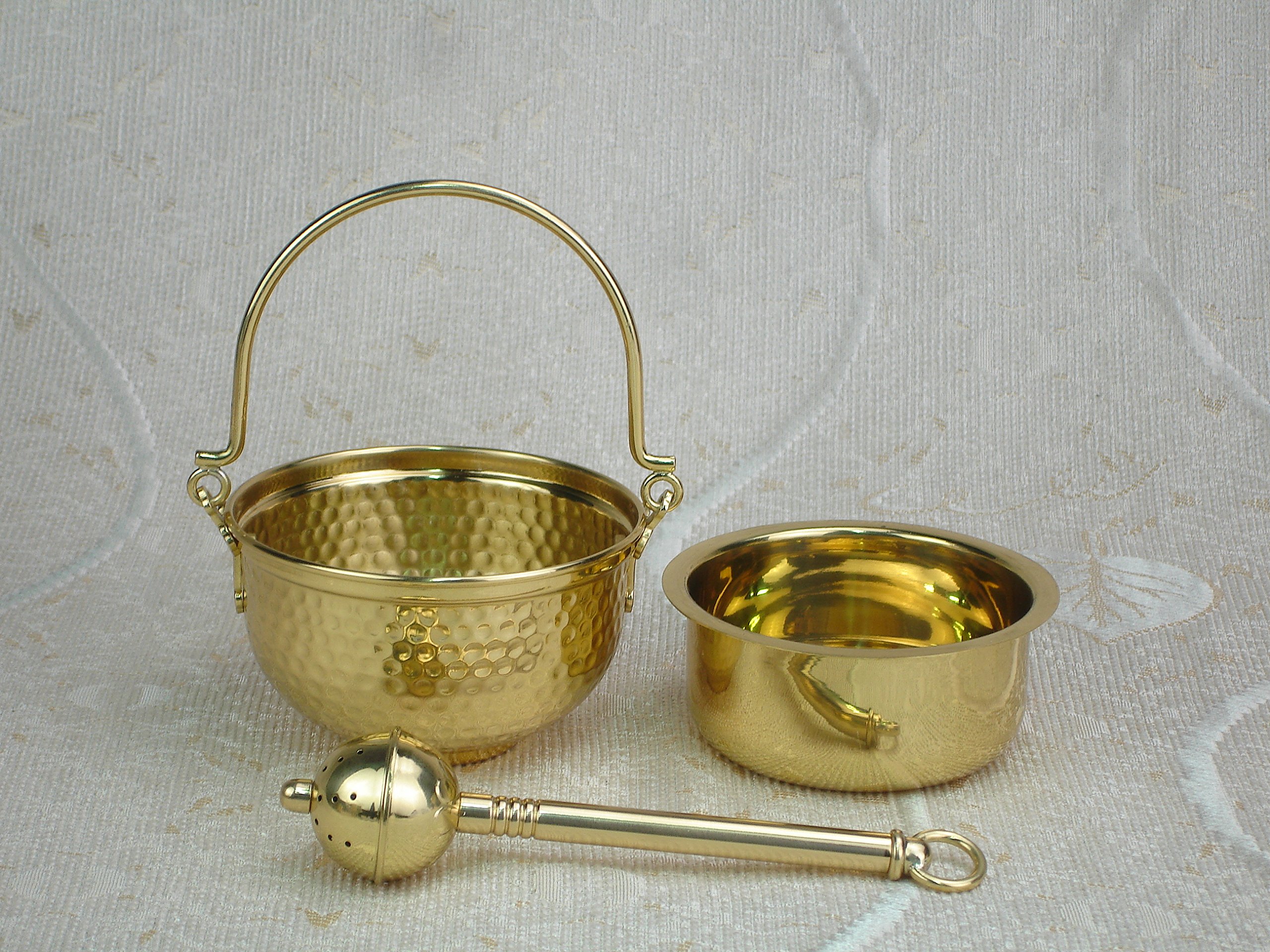 Brass Holy Water Font with Sprinkler - SS-3-Q8 Church Baptismal Set for Catholic Home Altar & Religious Ceremonies