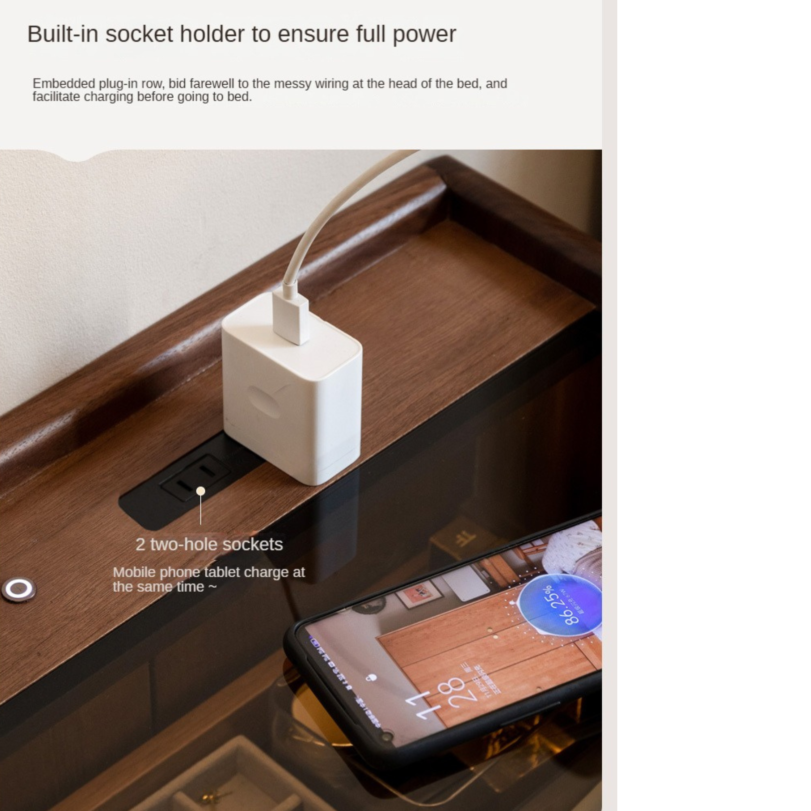Solid Black Walnut Wood Nightstand with USB Outlet & Lamp - Perfect for Bedroom, Living Room, or Office Use