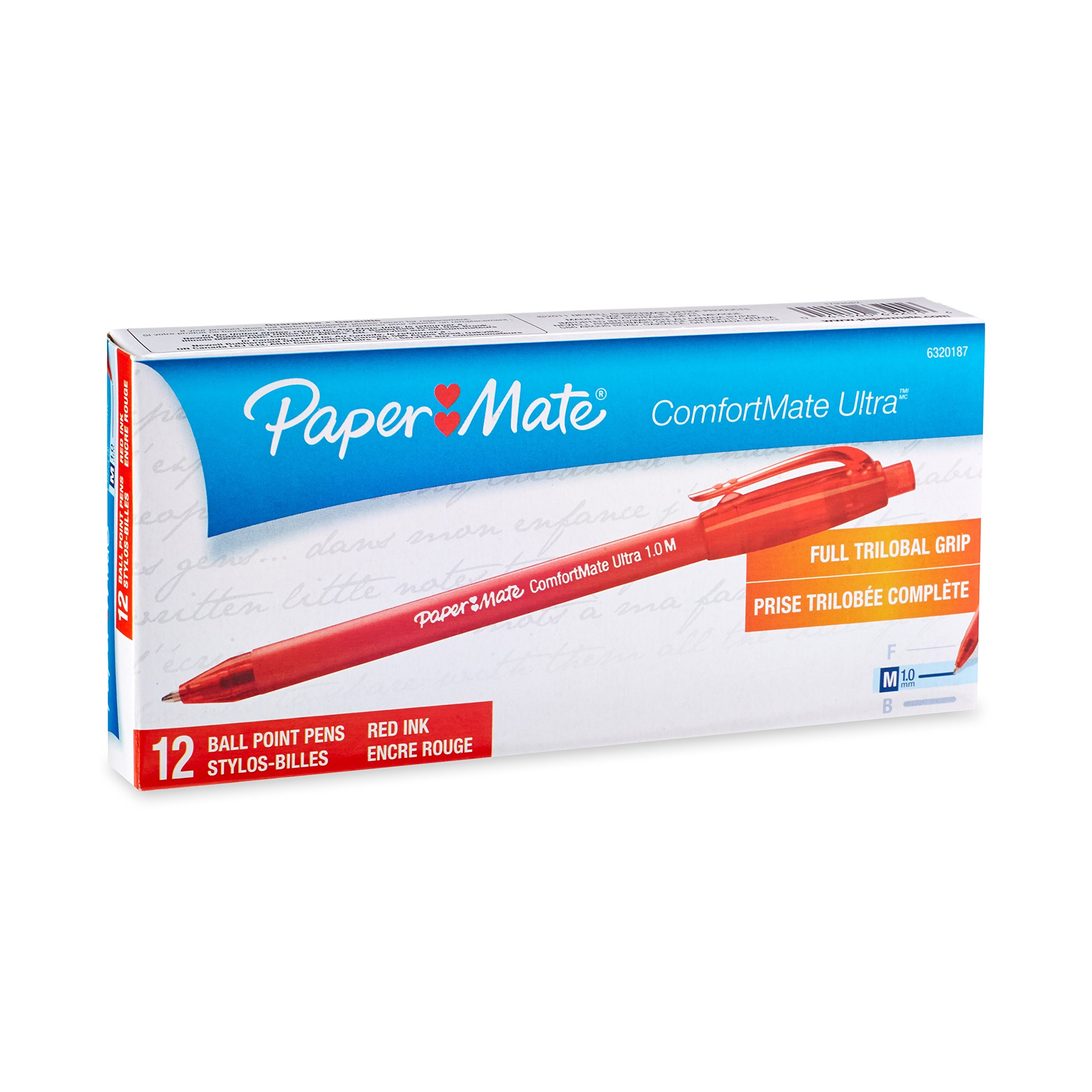 Paper Mate Comfortmate Retractable Medium Point Ballpoint Pens - 12 Pack Red Ink Pens (6320187) for Office, School, Note Taking & Gift Giving