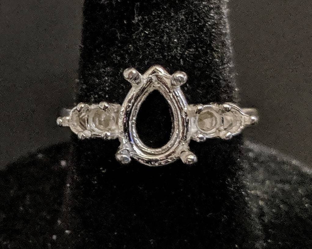 Sterling Silver or 14kt Gold Pear-Shaped Ring Setting - 10x7mm & 16x12mm with Accents - Size 7 (163492/143492) - Perfect for Engagement Rings, Wedding Bands & Jewelry Making