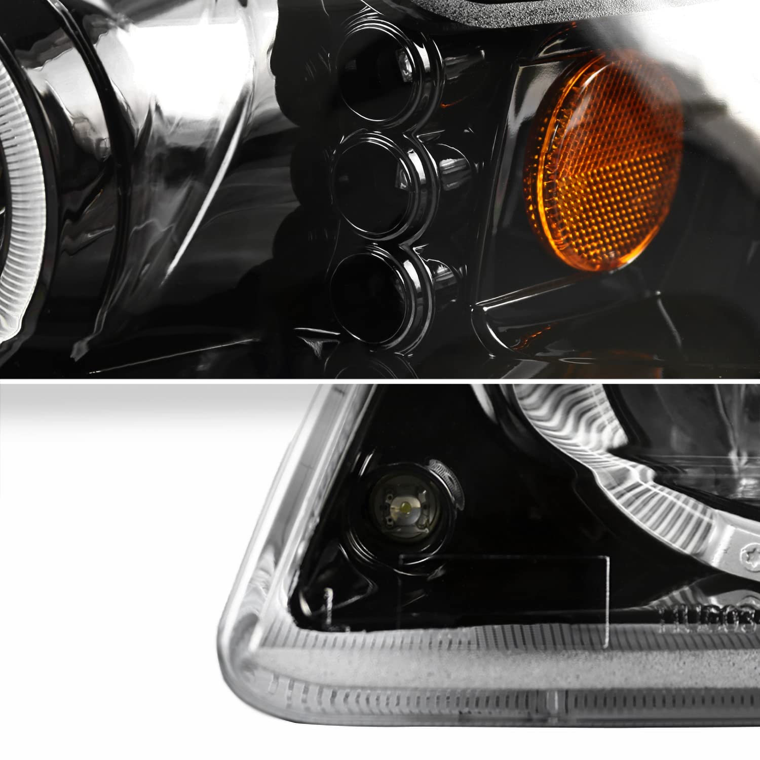 Spec-D Tuning Jet Black LED Dual Halo Projector Headlights for 1999-2004 Ford Mustang - Left & Right Pair Headlamp Assembly - Upgrade Your Ride with Enhanced Night Visibility & Style