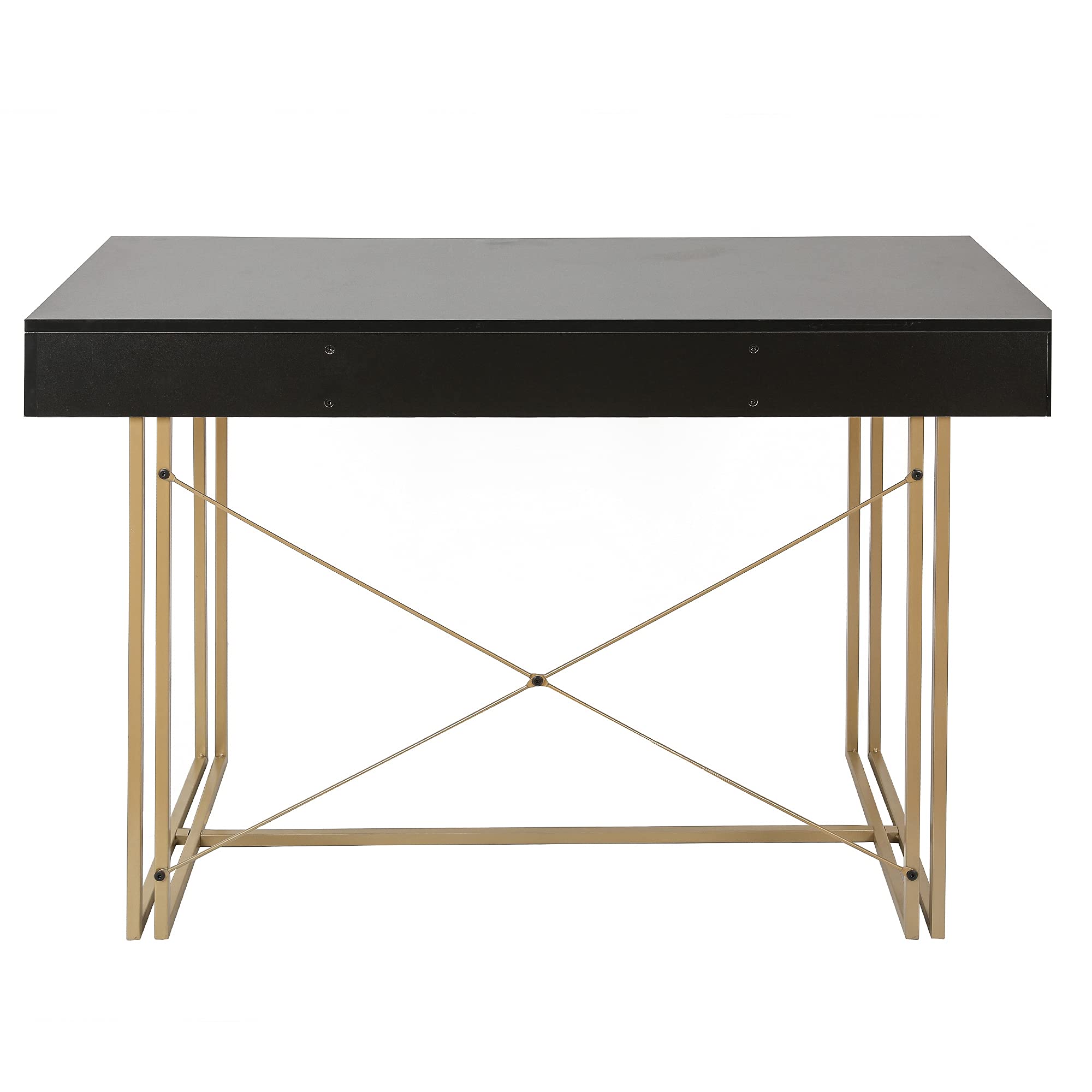 LuxenHome 47 Inch Black Modern Wood & Metal Drawer Desk - Makeup Vanity, Dressing Table, Home Office Computer Laptop Writing Desk with Sturdy Metal Frame - Perfect for Bedroom, Living Room & Office Workspace