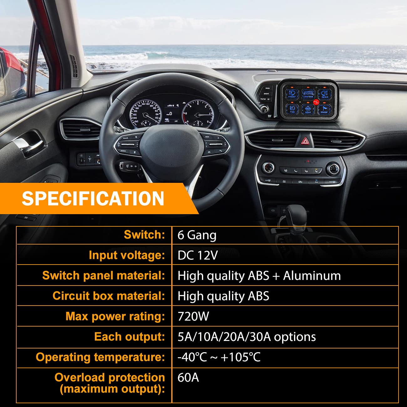 Auxbeam 6 Gang Switch Panel with 4-Inch 90W Amber Round LED Off-Road Lights - Super Bright Driving Lights & Wiring Harness Kit for Trucks, Jeeps, and Off-Road Vehicles