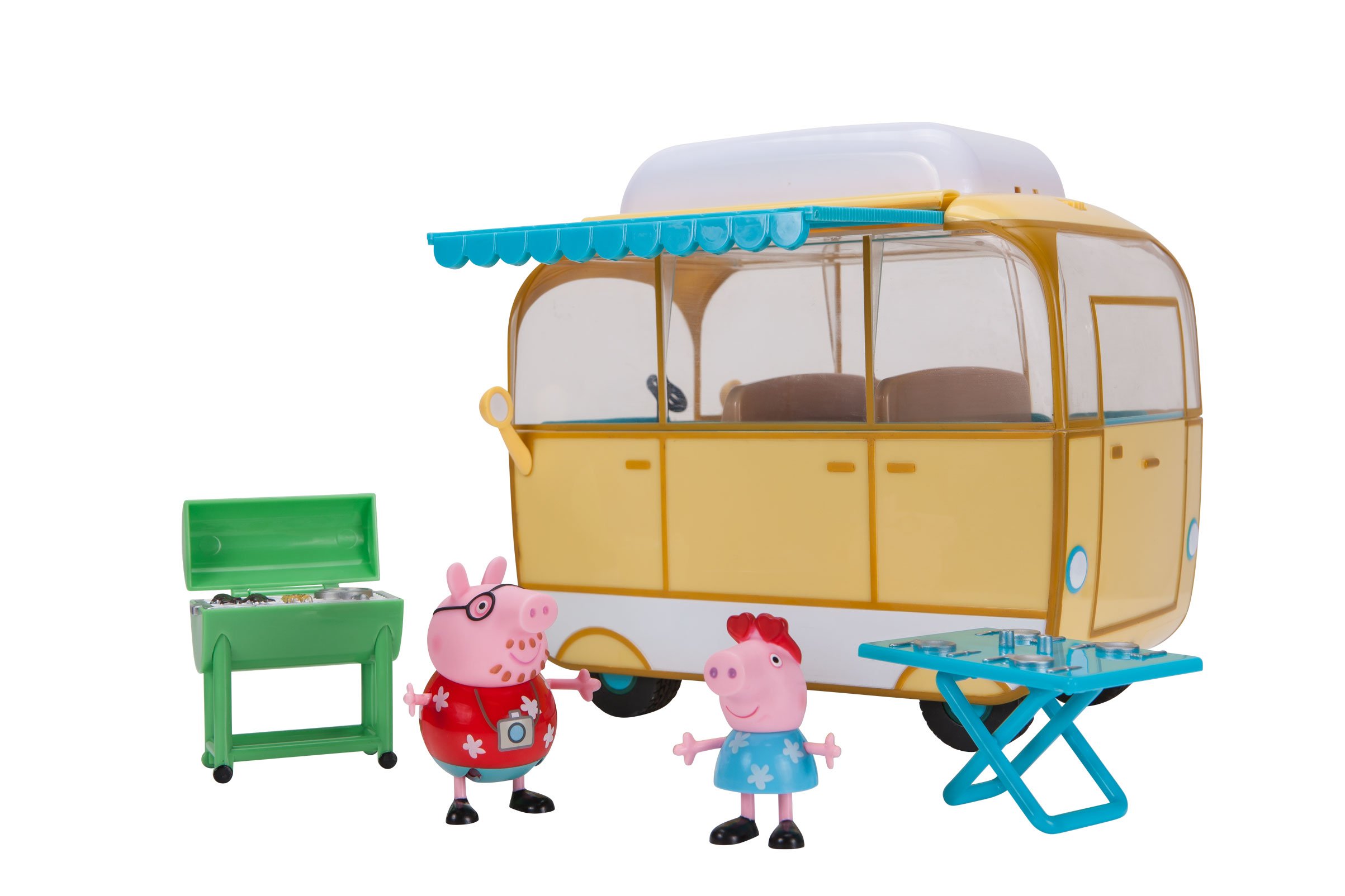 Peppa Pig Family Campervan Camping Playset - 5-Piece Toy Set with Peppa & Daddy Pig Figures, Camper Vehicle, Picnic Table & Grill - Perfect Gift for Toddlers Ages 2+ - Great for Pretend Play, Outdoor Adventures & Birthday Presents