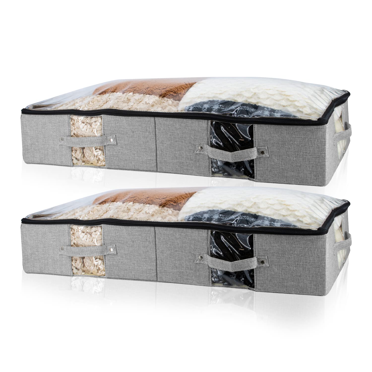 Underbed Storage Bins with Handles & Windows - 2 Pack Clear Plastic Under Bed Storage Containers for Closet, Bedroom, or Dorm Organization | Space-Saving Storage Solution for Blankets, Clothes & Seasonal Items