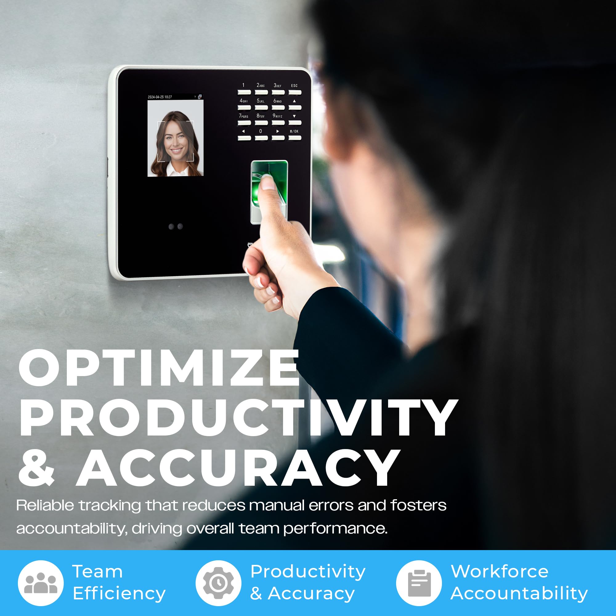 Biometric Employee Time Clock for Small Businesses - Facial & Fingerprint Recognition, RFID Card & Passcode - 200 User Capacity - 2.8