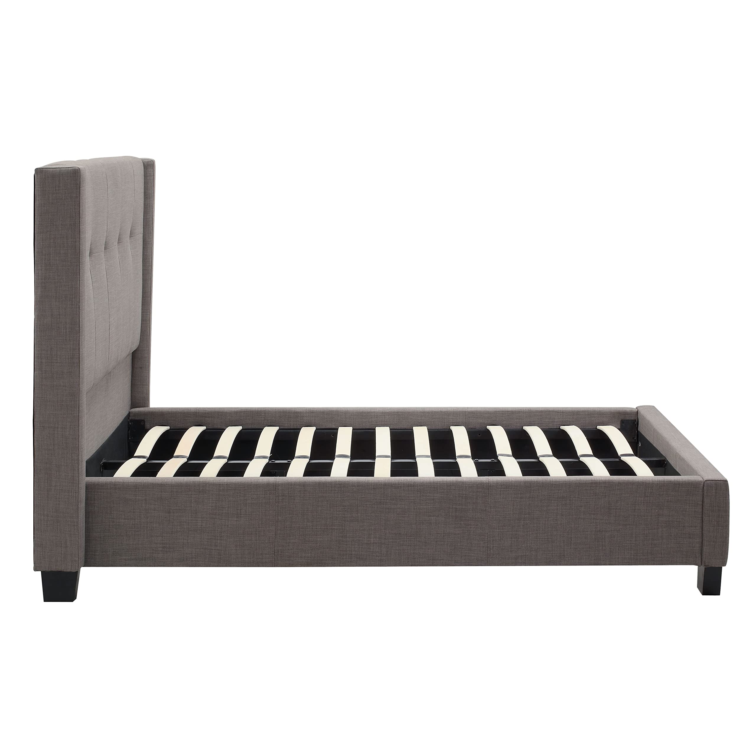 Modus Furniture Solid Wood Full Size Platform Bed Frame - Madeleine Collection in Dolphin Linen | Modern Minimalist Bedroom Furniture for Small Spaces & Guest Rooms
