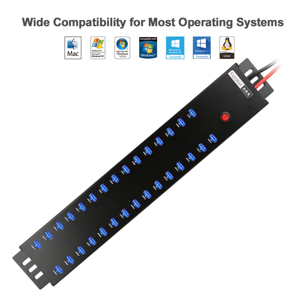 30-Port Industrial USB 2.0 Hub with 300W Power Supply - Wall Mountable, Batch Data Transfer for Factory, Warehouse & Office (Supports Refurbishing & Brush)
