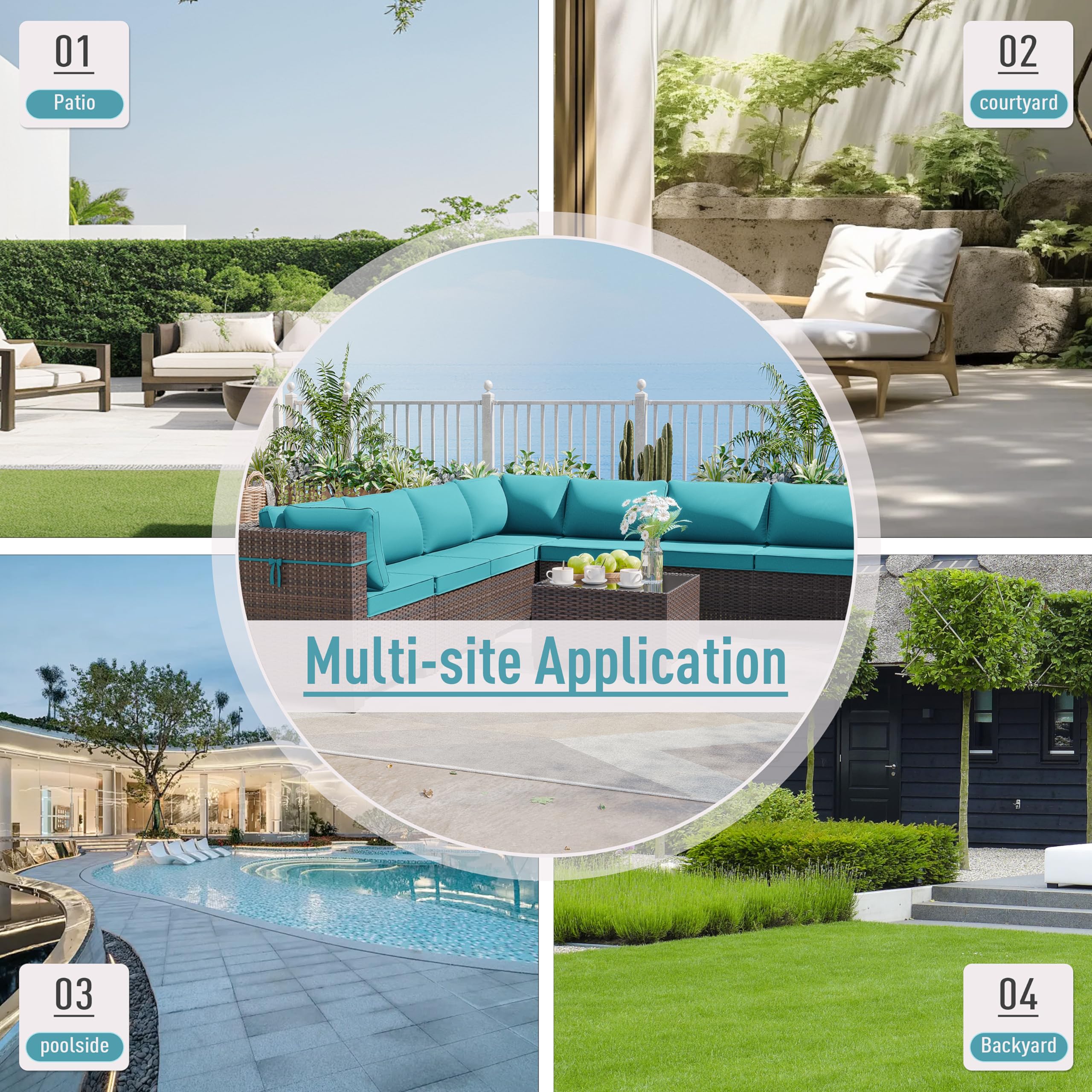 5-Piece All-Weather Patio Furniture Set - Blue Rattan Wicker Outdoor Sectional Sofa with Thick Cushions & Glass Coffee Table - Perfect for Backyard, Garden, Poolside or Deck Relaxation