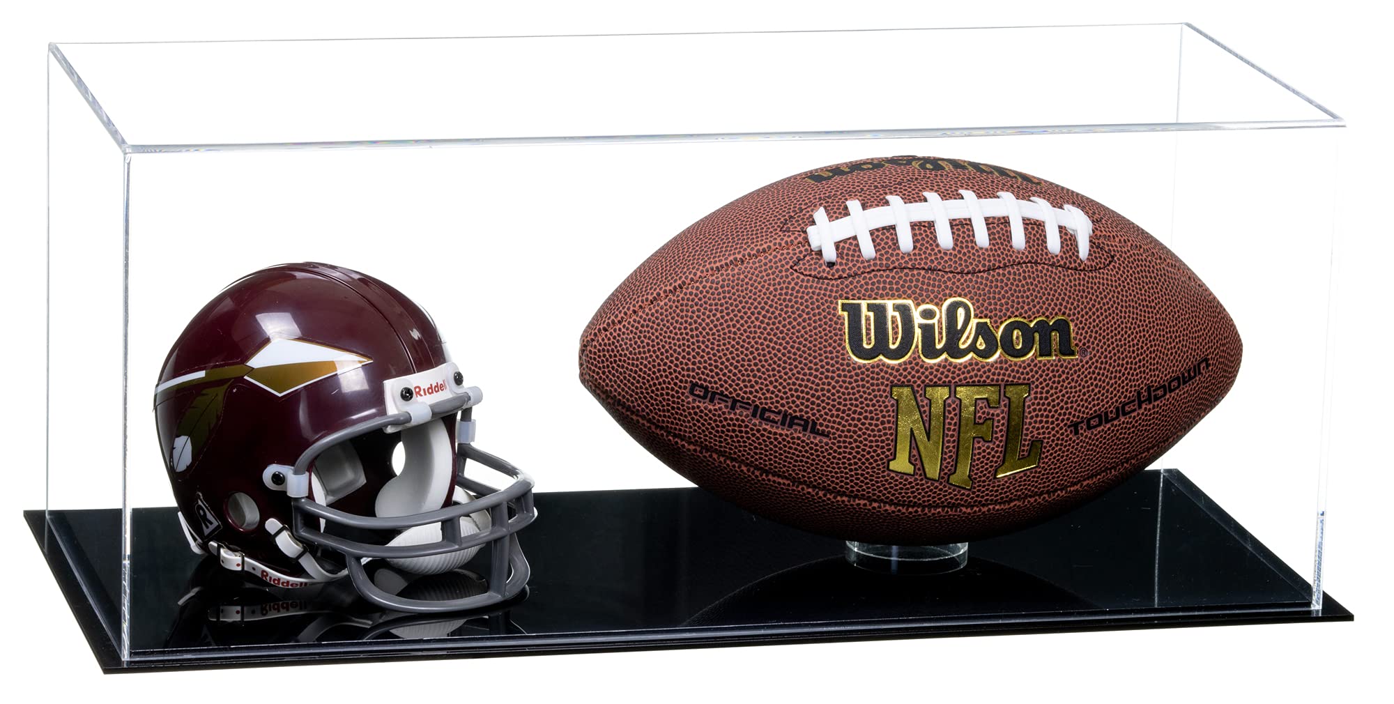Premium Mini Helmet & Football Display Case with Risers - Showcase 2 Mini Helmets or Mini Football with Helmet - Perfect for Collectors, Man Cave, and Sports Memorabilia Display