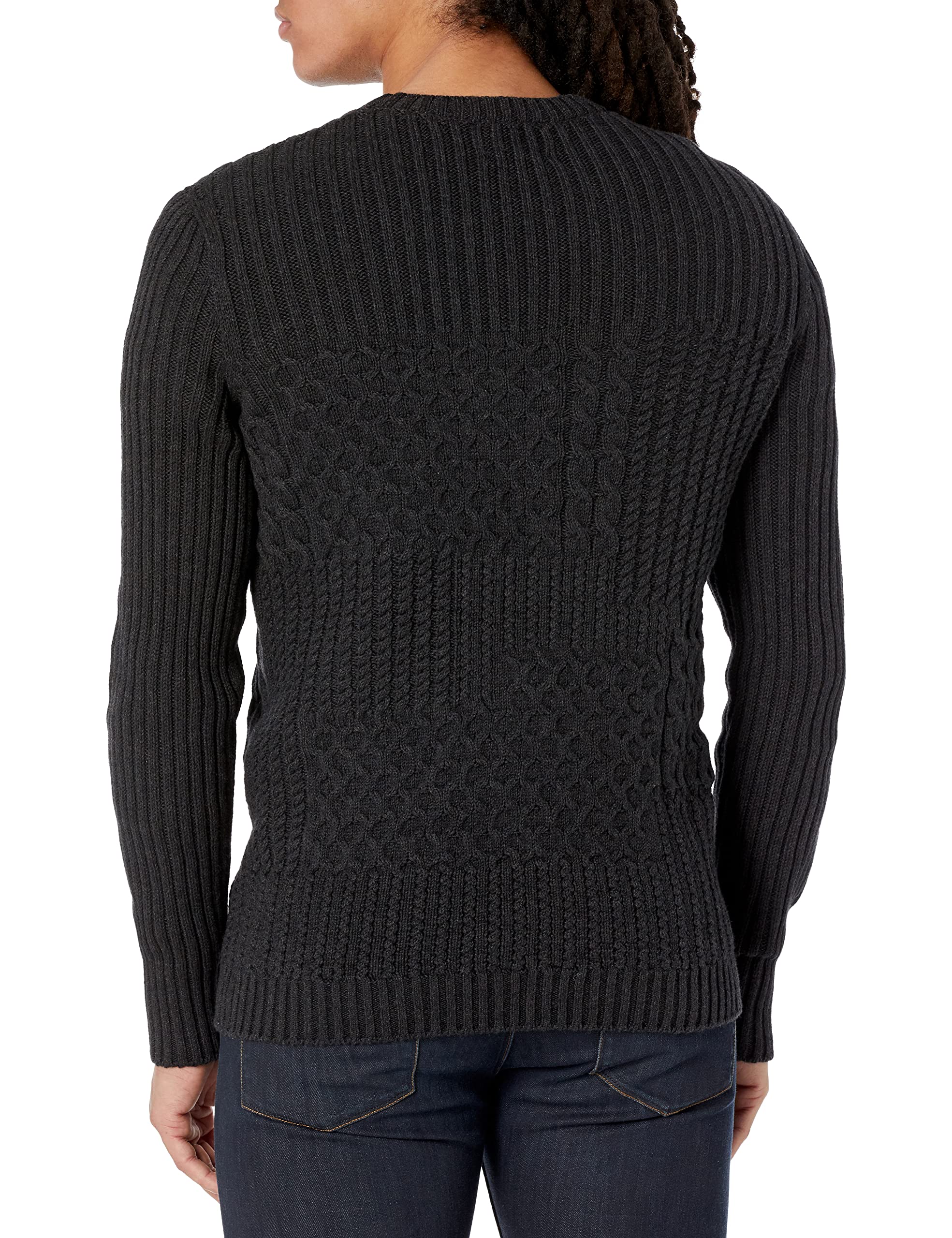 Men's 3D Mixed Cable Knit Pullover Sweater - Warm Winter Casual Wear for Office & Outdoor Activities