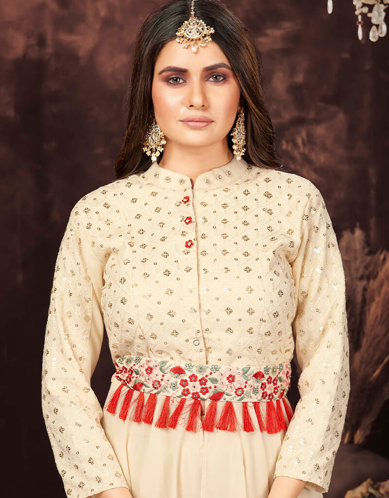Elegant Beige Georgette Sharara Suit for Women - Indian Pakistani Wedding Outfit, Party Wear & Festive Occasion Dresses