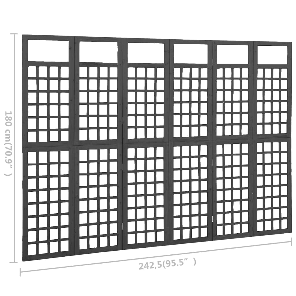CHARMMA 6-Panel Solid Fir Wood Room Divider & Trellis Screen - 95.5