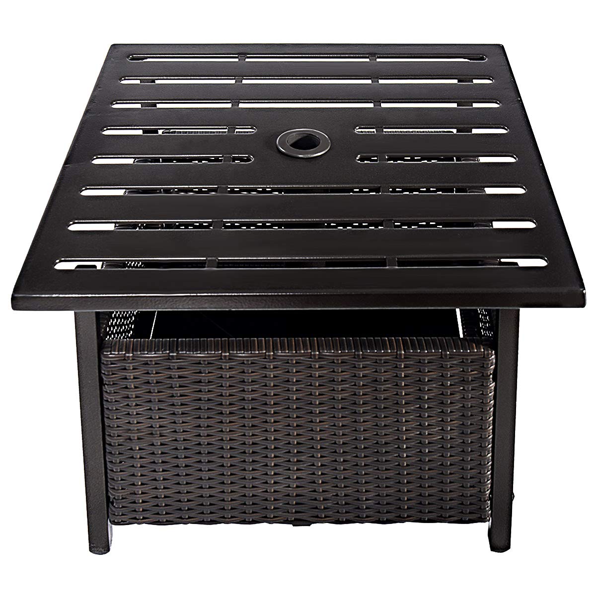 Casart Outdoor Side Table with Umbrella Hole - Square Wicker PE Rattan Coffee Table with Metal Tabletop - Patio End Table for Garden, Backyard, Poolside & Deck - Perfect for Outdoor Dining, Lounging & Entertaining